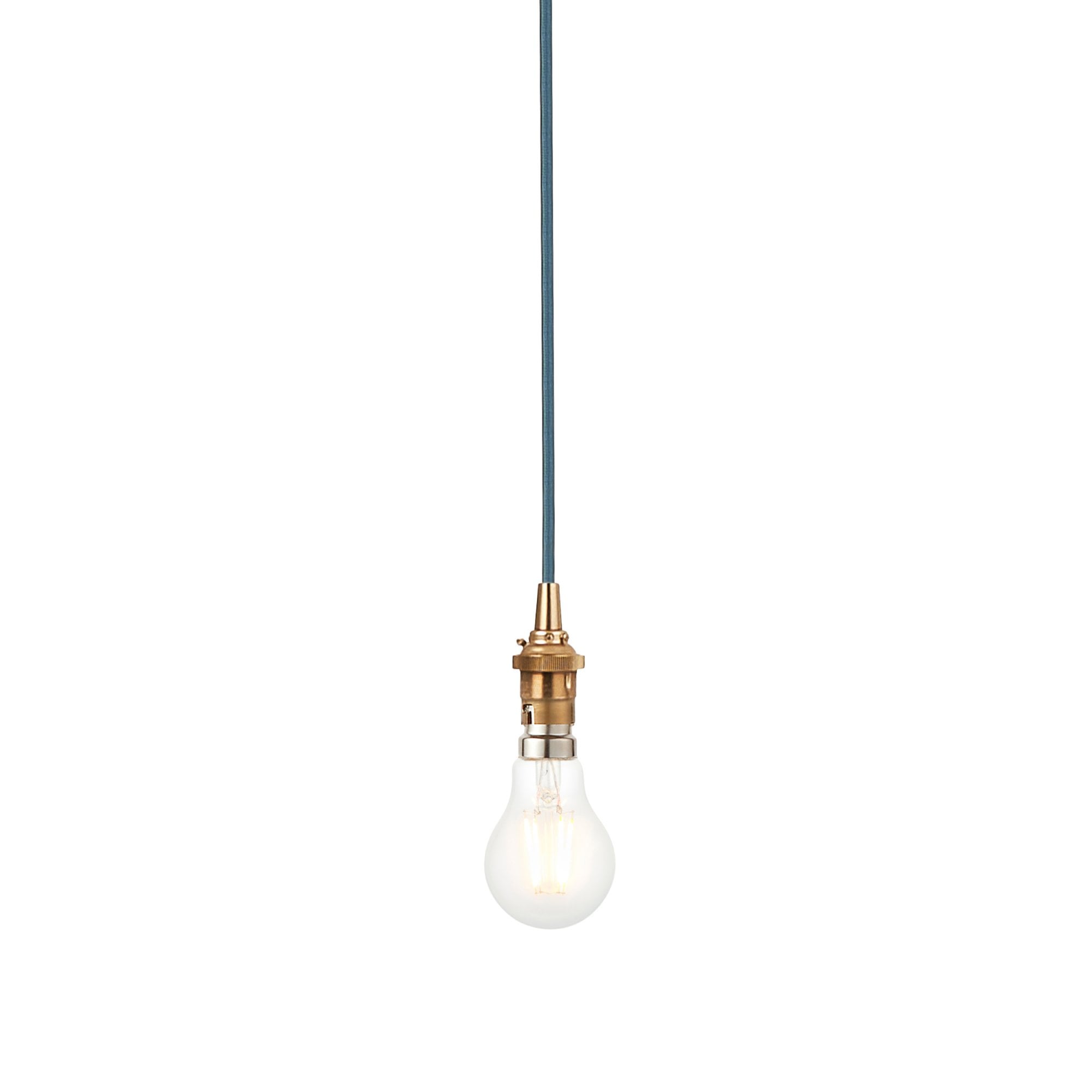 Endon Eltham Single Light Pendant - Brushed Aged Brass Plate & Blue Flex