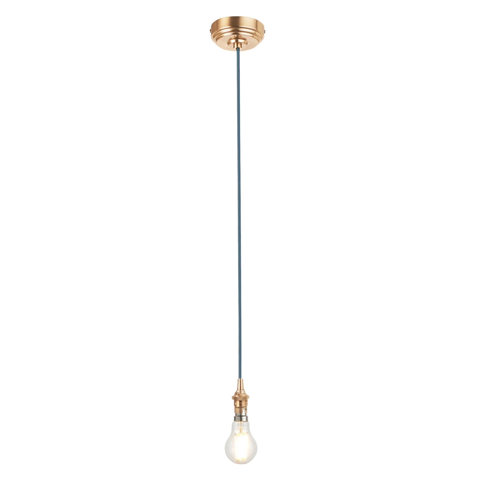 Endon Eltham Single Light Pendant - Brushed Aged Brass Plate & Blue Flex