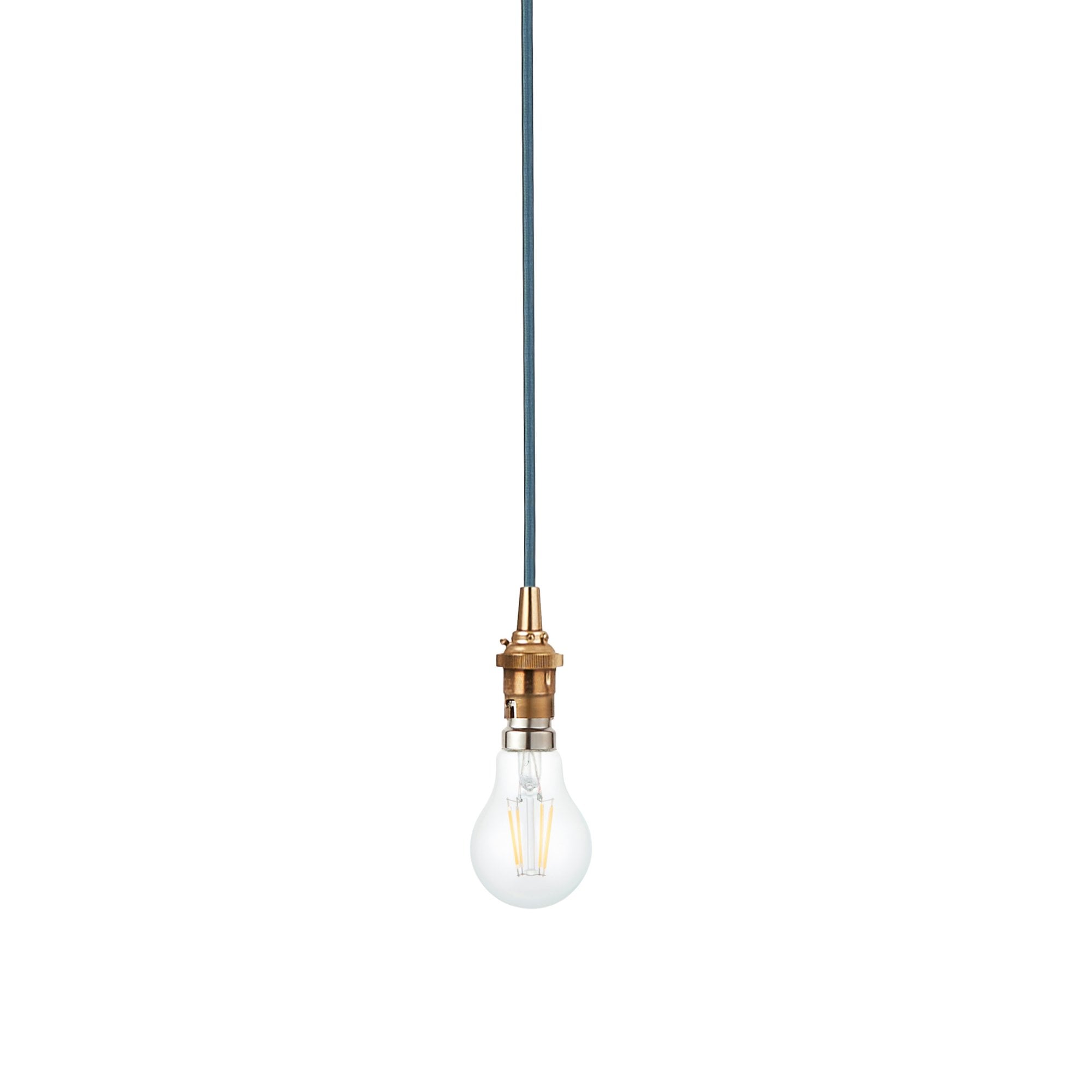 Endon Eltham Single Light Pendant - Brushed Aged Brass Plate & Blue Flex