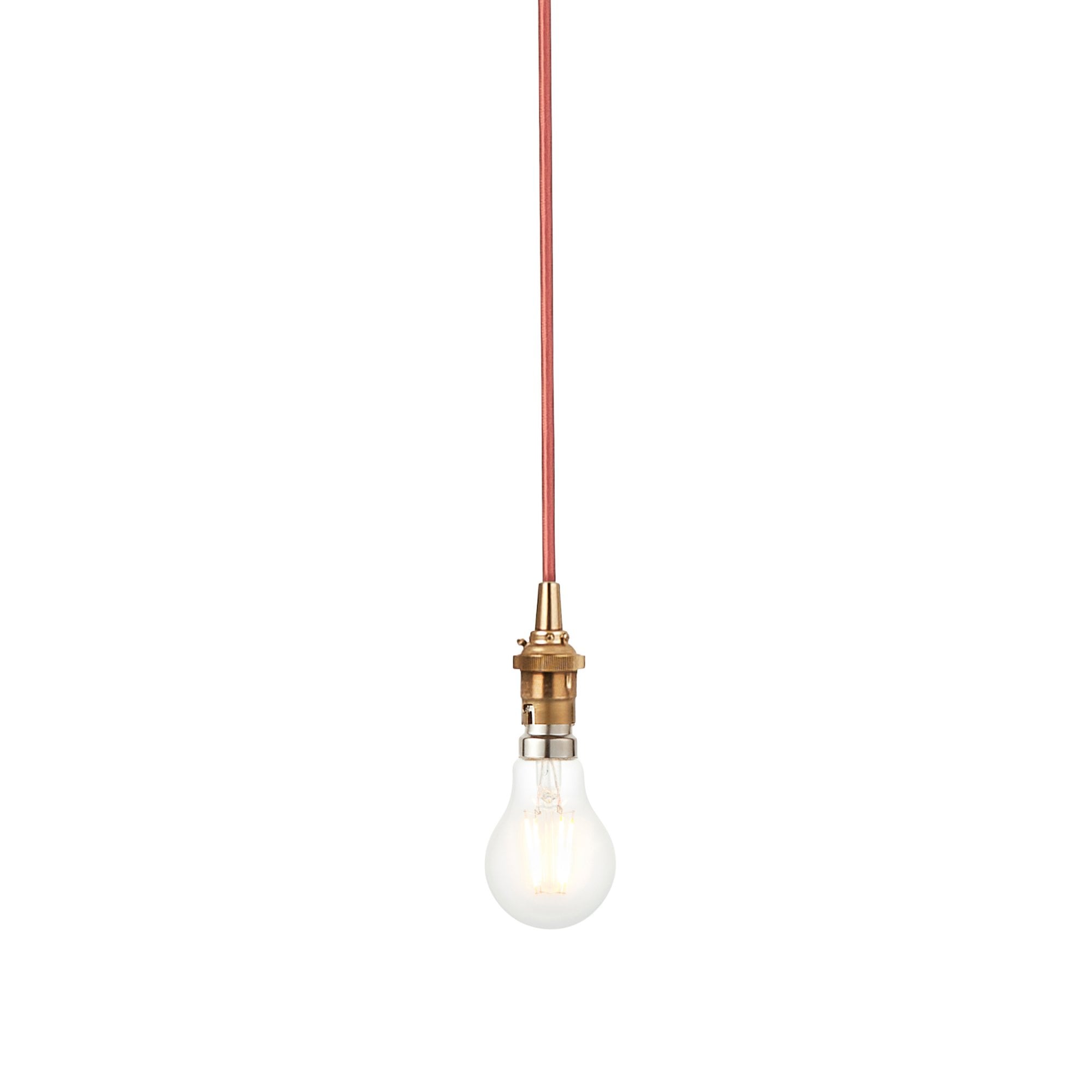 Endon Eltham Single Light Pendant - Brushed Aged Brass Plate & Red Flex