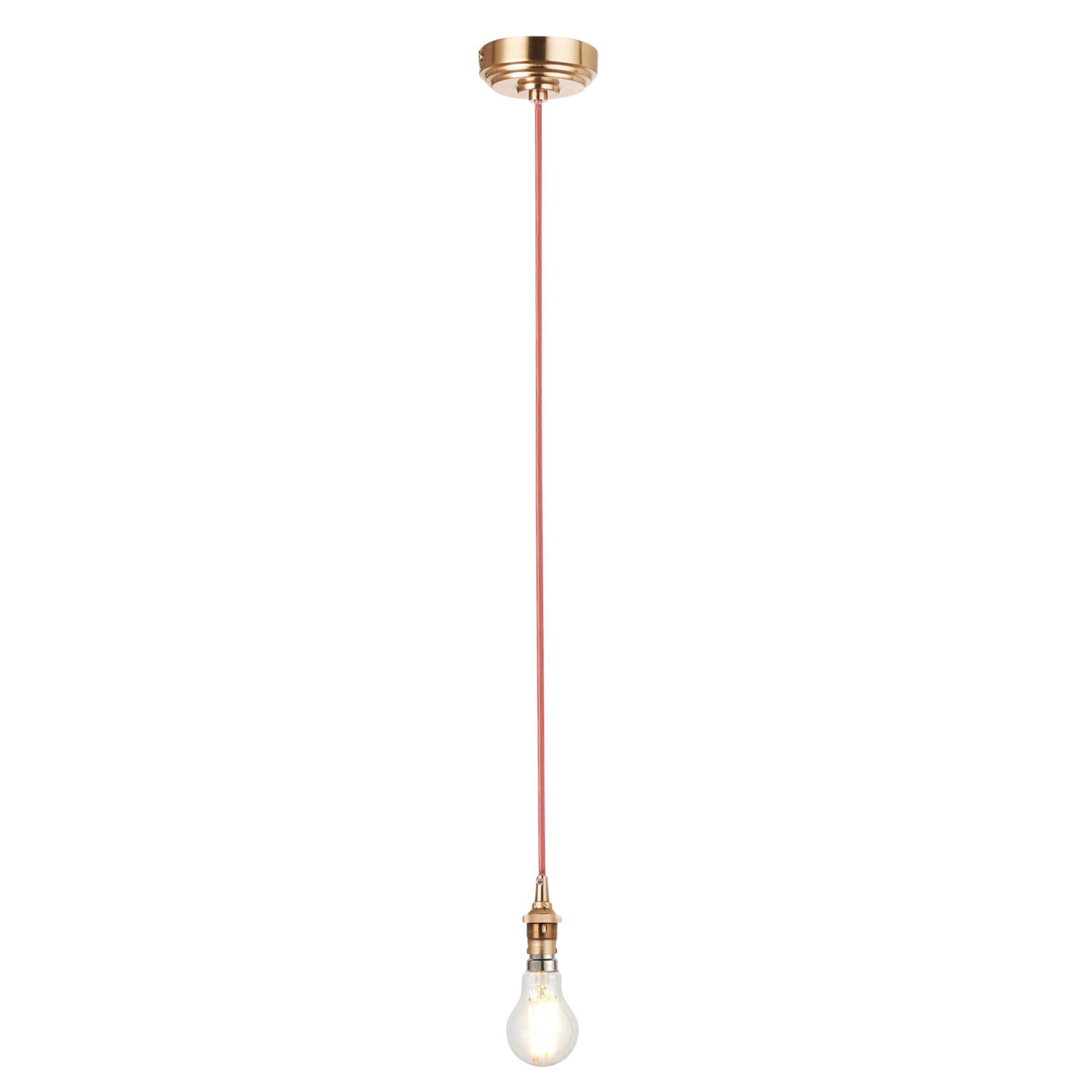 Endon Eltham Single Light Pendant - Brushed Aged Brass Plate & Red Flex
