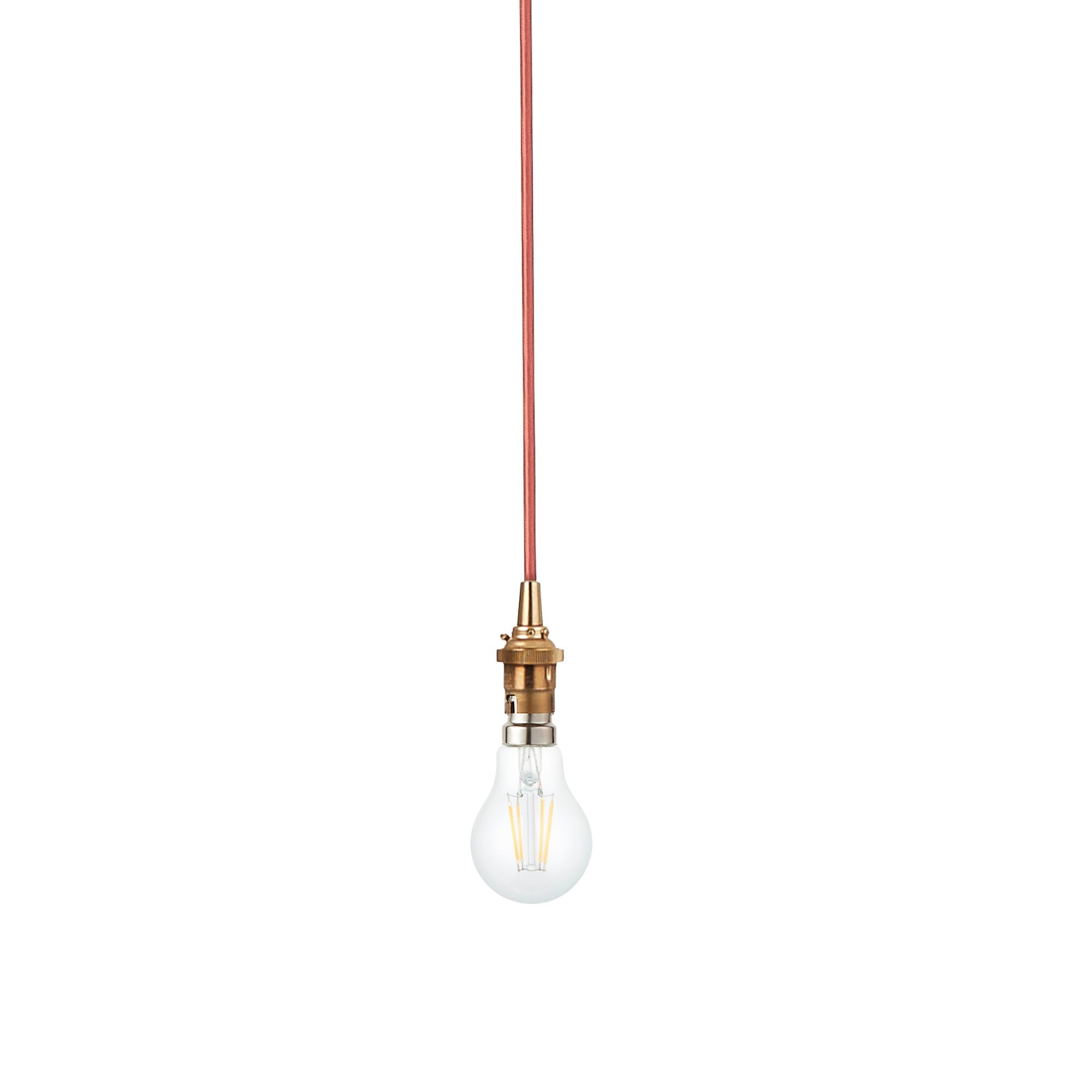 Endon Eltham Single Light Pendant - Brushed Aged Brass Plate & Red Flex