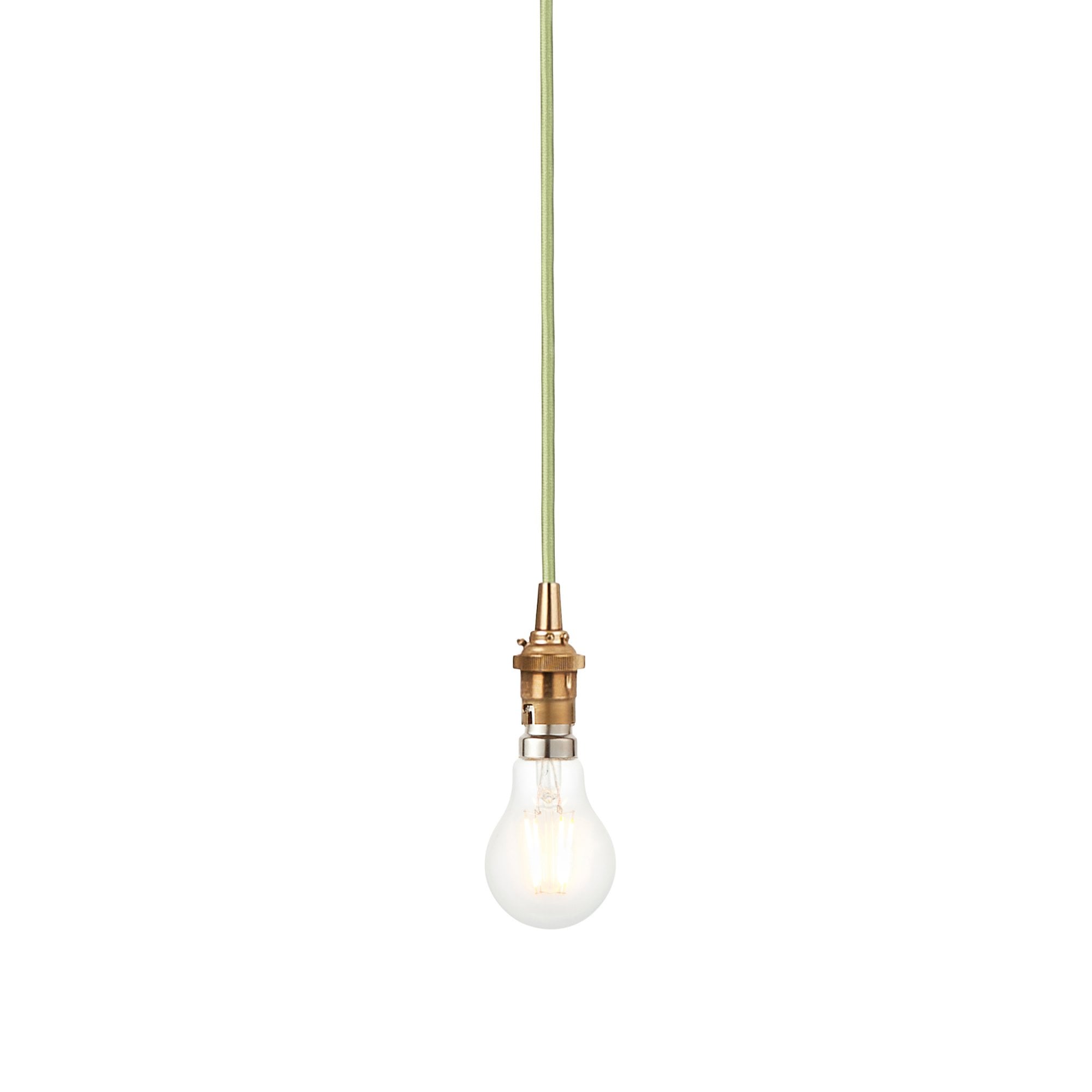 Endon Eltham Single Light Pendant - Brushed Aged Brass Plate & Green Flex
