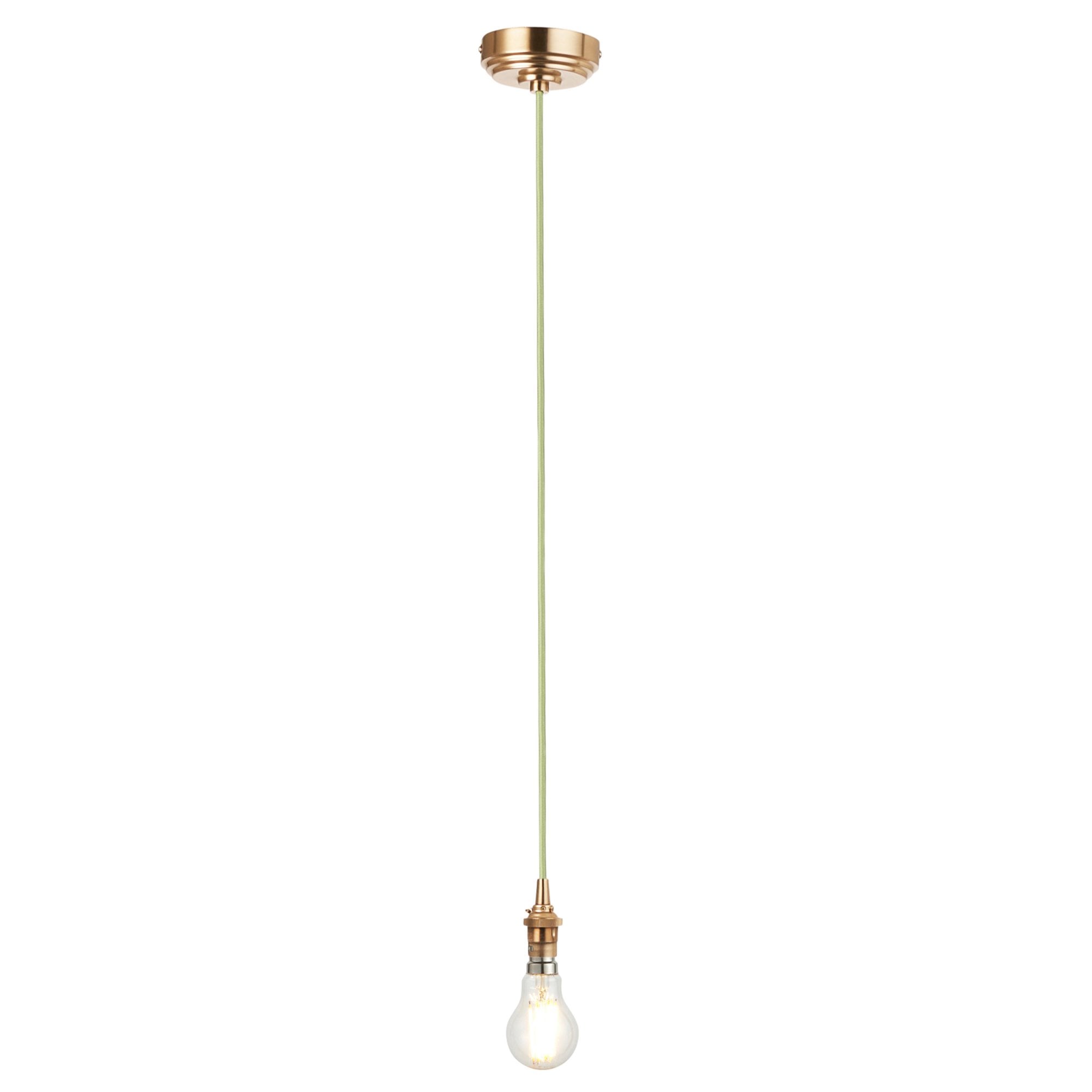 Endon Eltham Single Light Pendant - Brushed Aged Brass Plate & Green Flex
