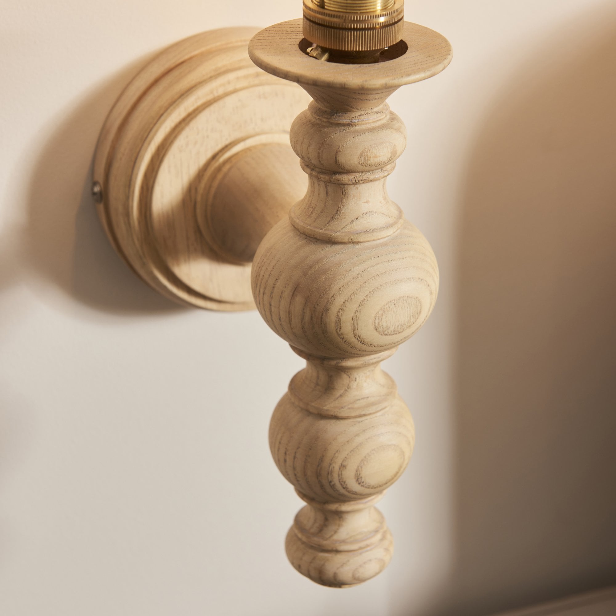 Endon Bibury Single Light Wall - Natural Ash & Brushed Aged Brass Plate