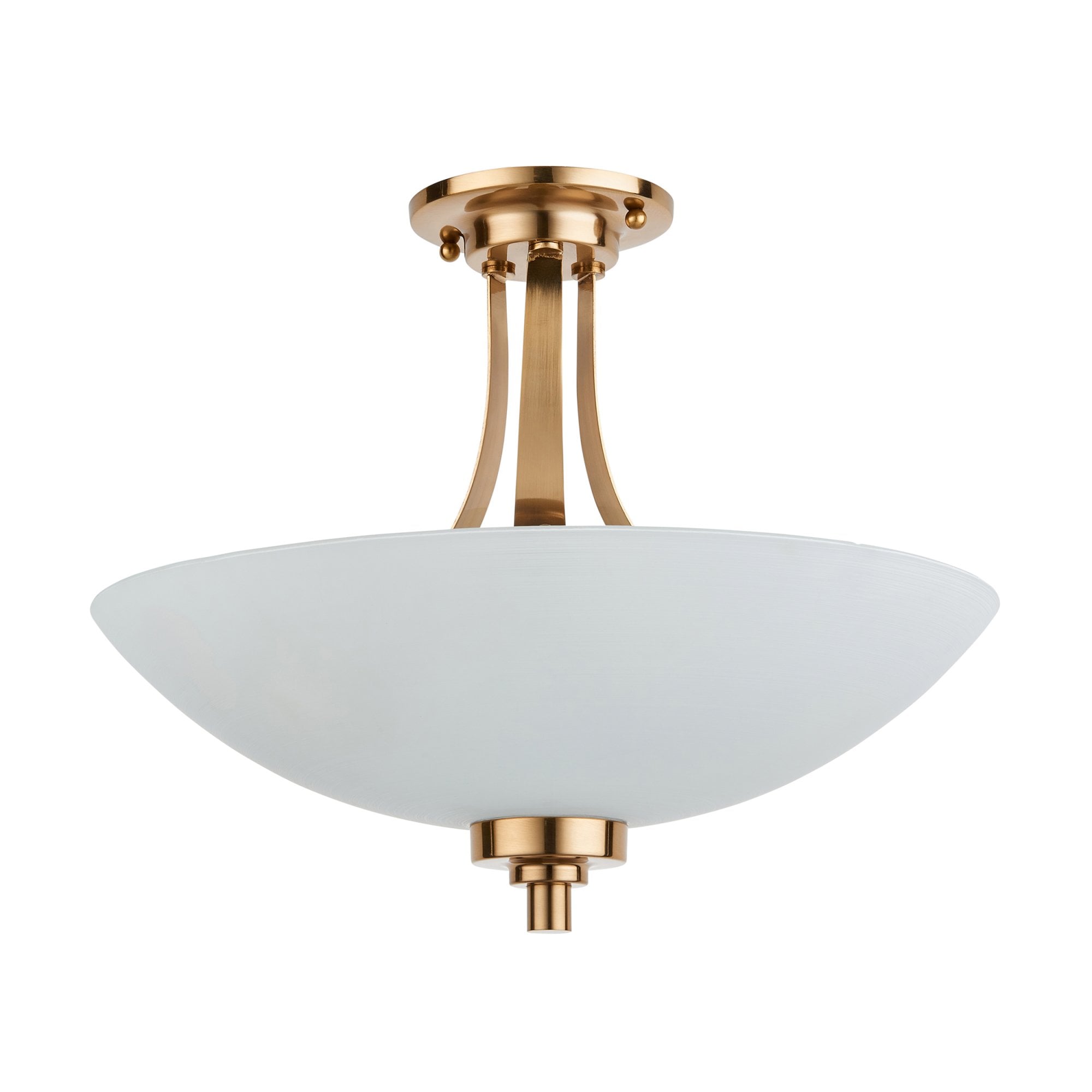 Endon Welles 3 Light Flush - Brushed Aged Brass Plate & White Glass