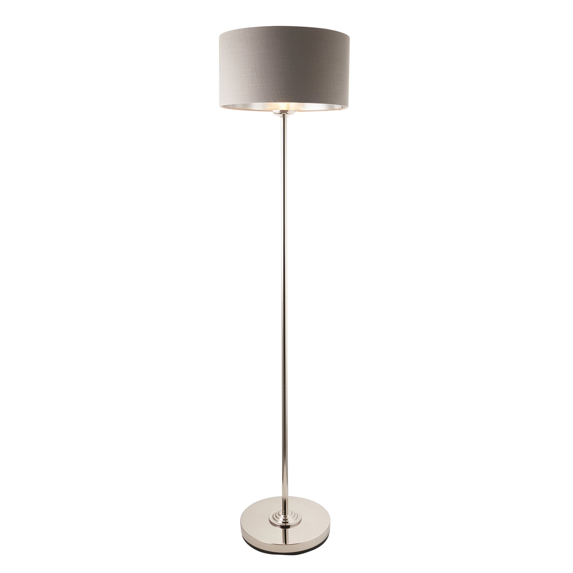 Endon Highclere Single Light Floor - Bright Nickel Plate & Charcoal Fabric