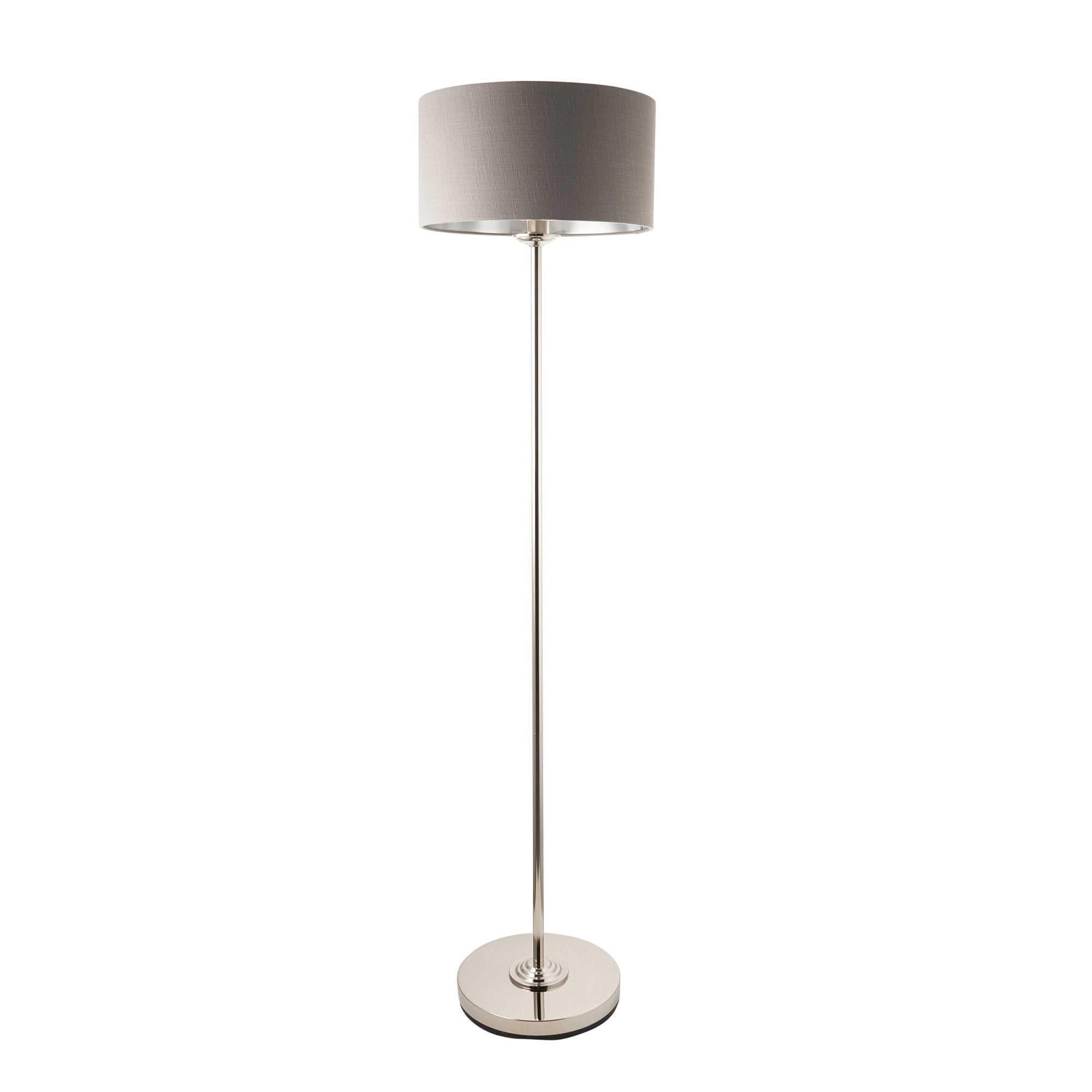 Endon Highclere Single Light Floor - Bright Nickel Plate & Charcoal Fabric