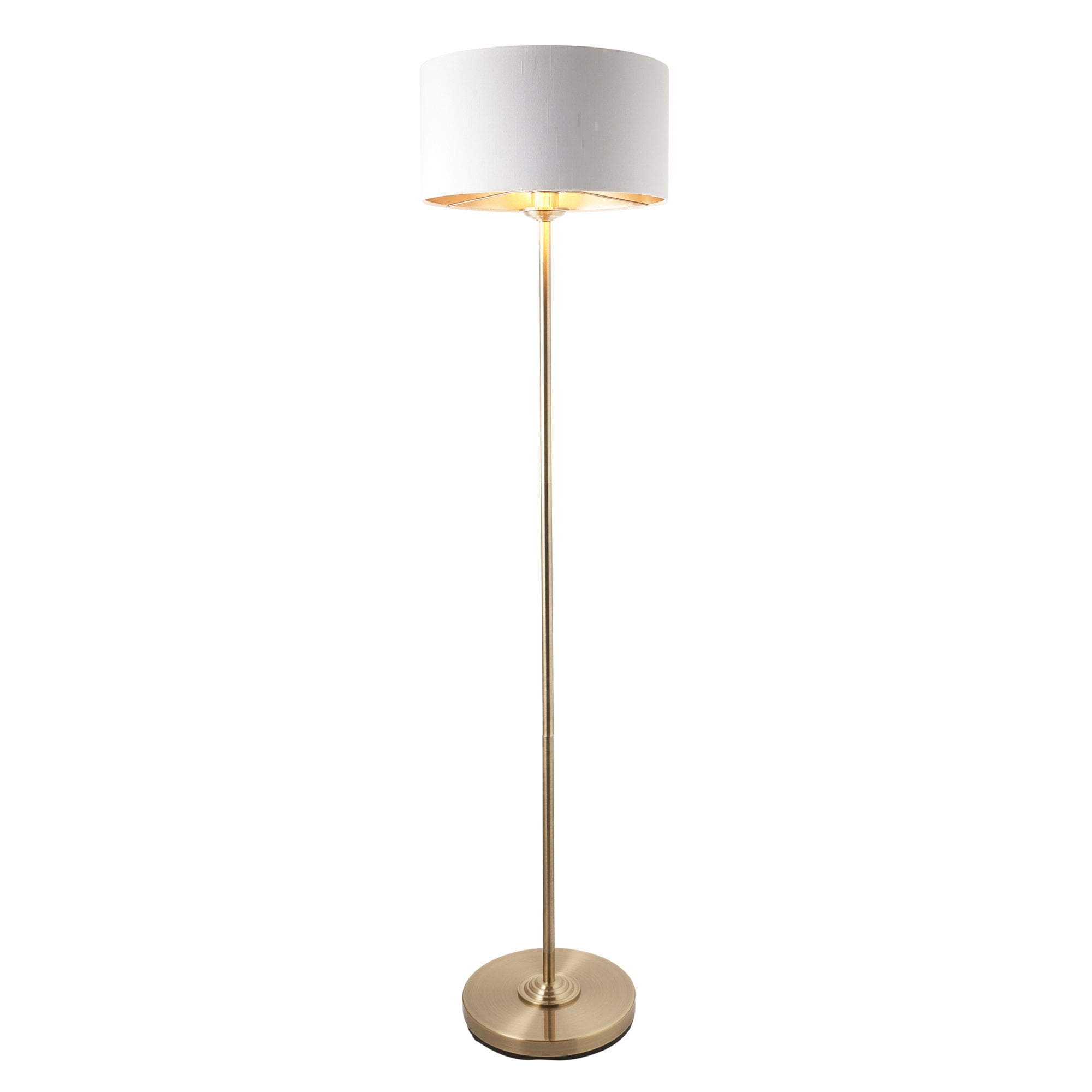 Endon Highclere Single Light Floor - Antique Brass Plate & Vintage White Fabric