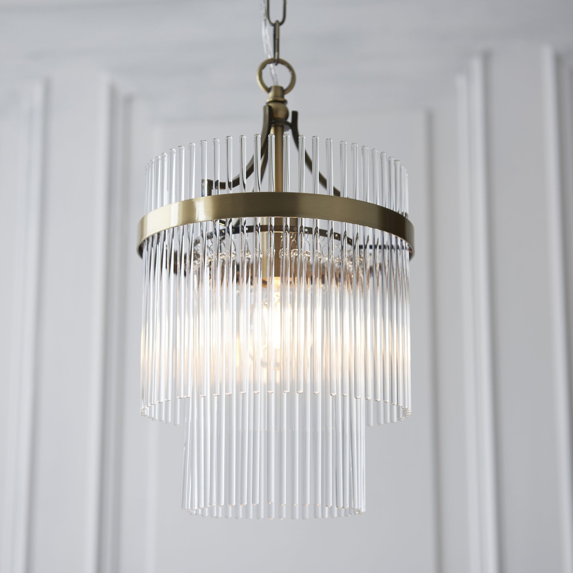 Endon Marietta Single Light Pendant - Antique Brass Plate & Clear Glass