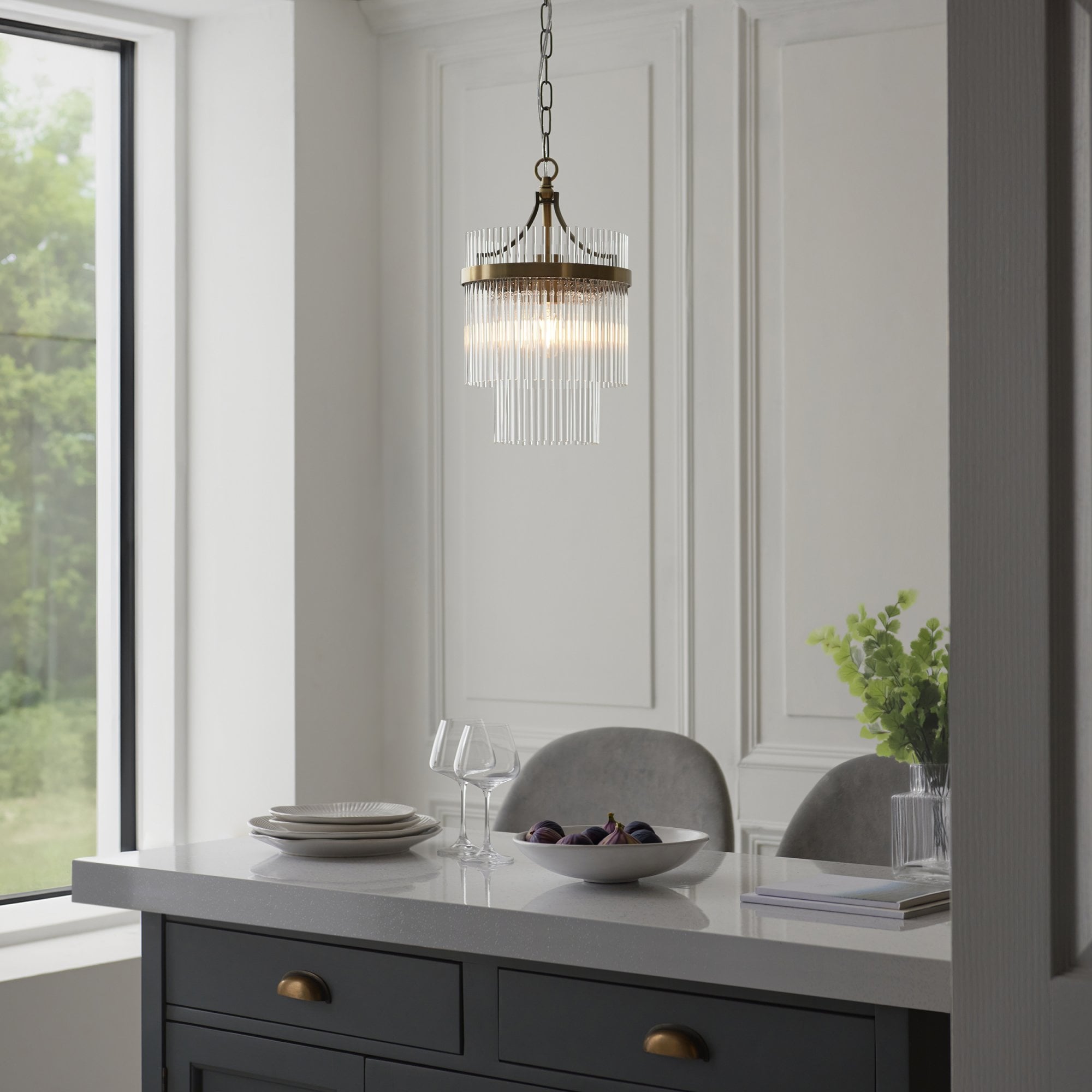 Endon Marietta Single Light Pendant - Antique Brass Plate & Clear Glass