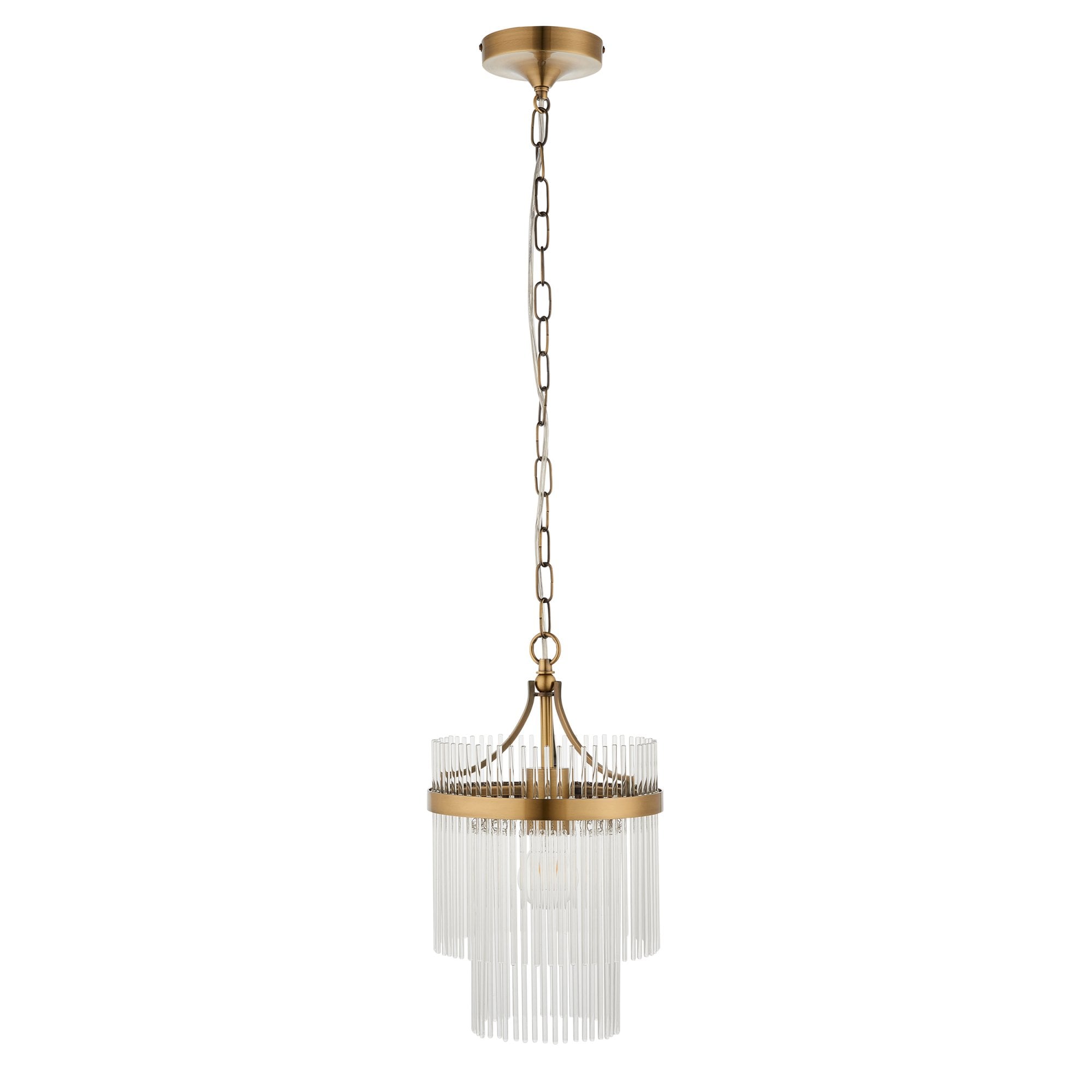 Endon Marietta Single Light Pendant - Antique Brass Plate & Clear Glass
