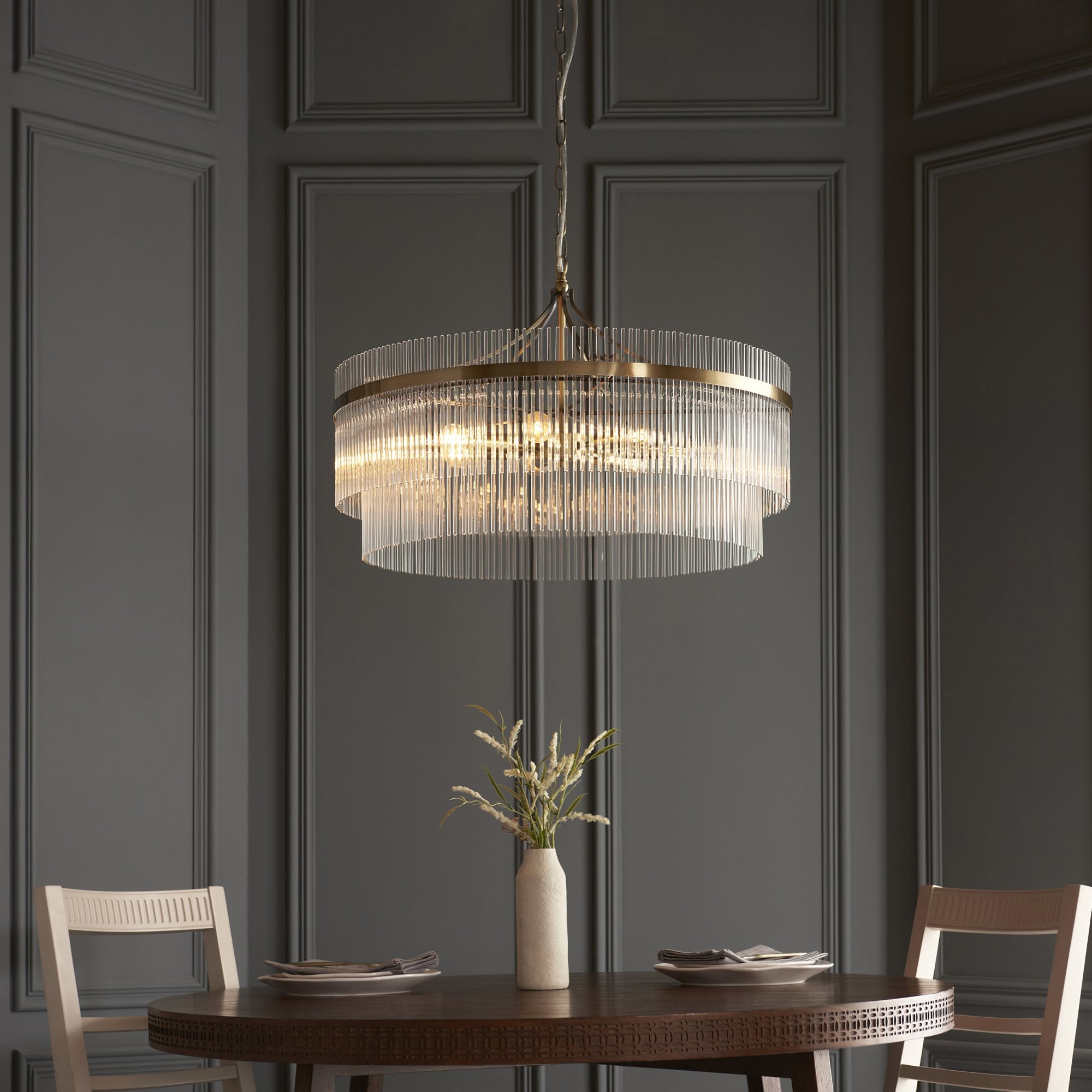 Endon Marietta Grand 7 Light Pendant - Antique Brass Plate & Clear Glass