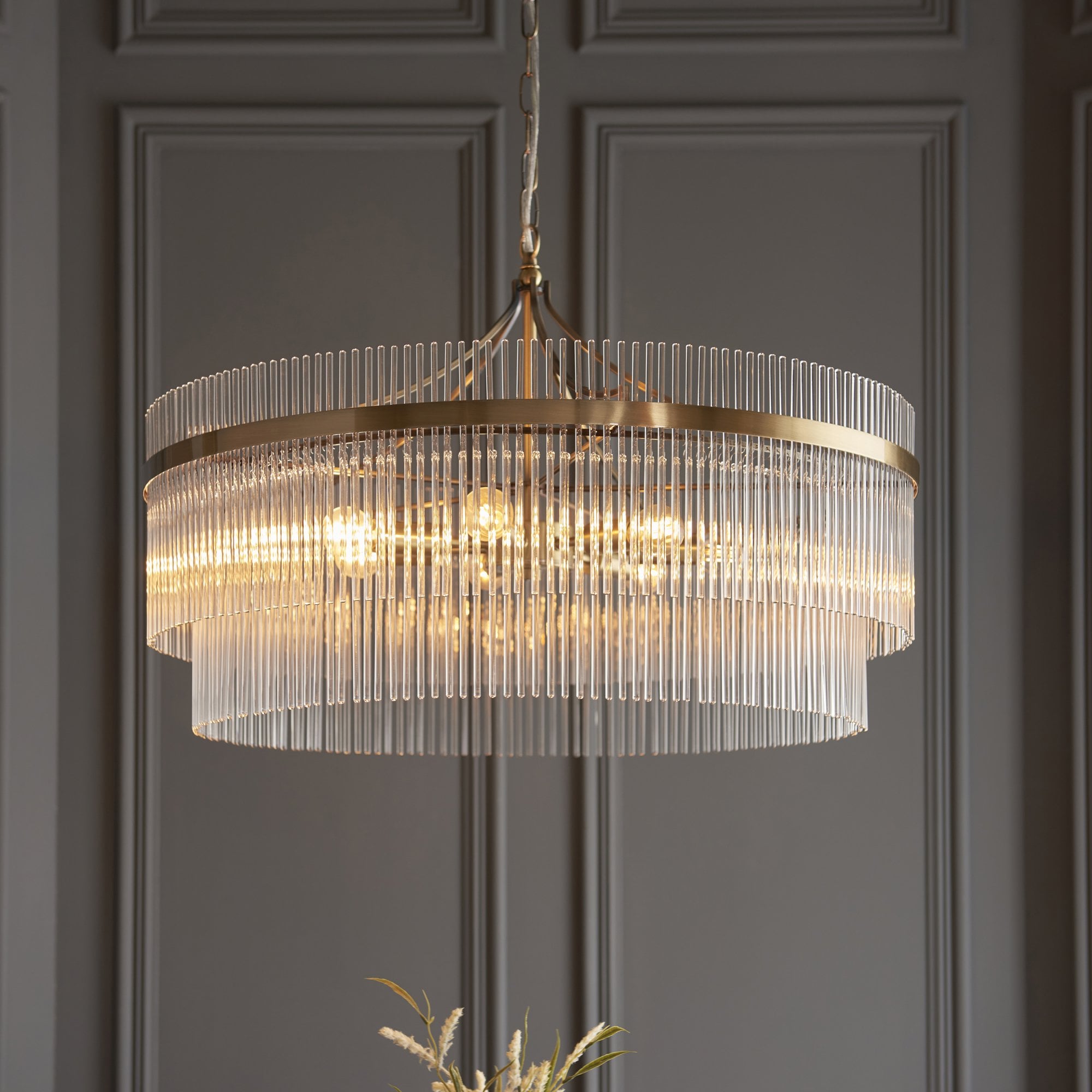 Endon Marietta Grand 7 Light Pendant - Antique Brass Plate & Clear Glass