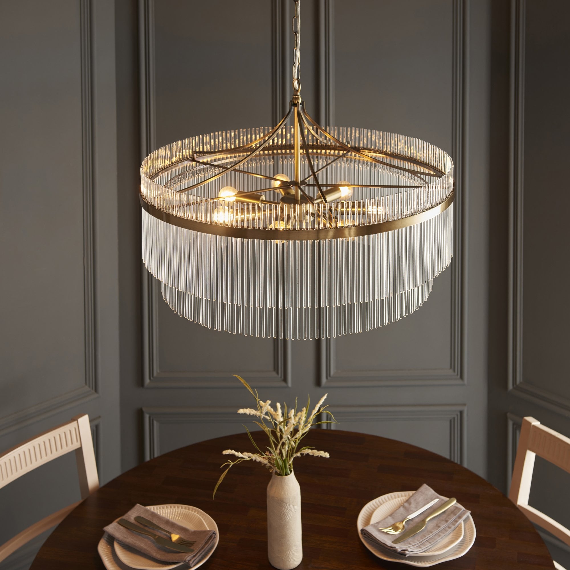 Endon Marietta Grand 7 Light Pendant - Antique Brass Plate & Clear Glass