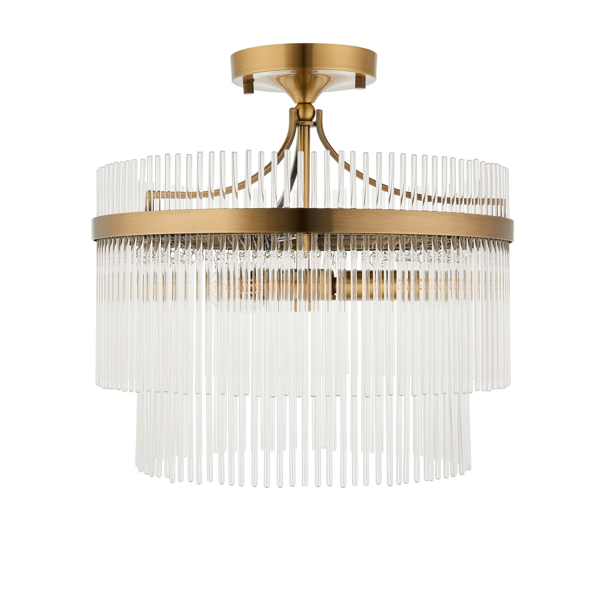 Endon Marietta 3 Light Semi Flush - Antique Brass Plate & Clear Glass