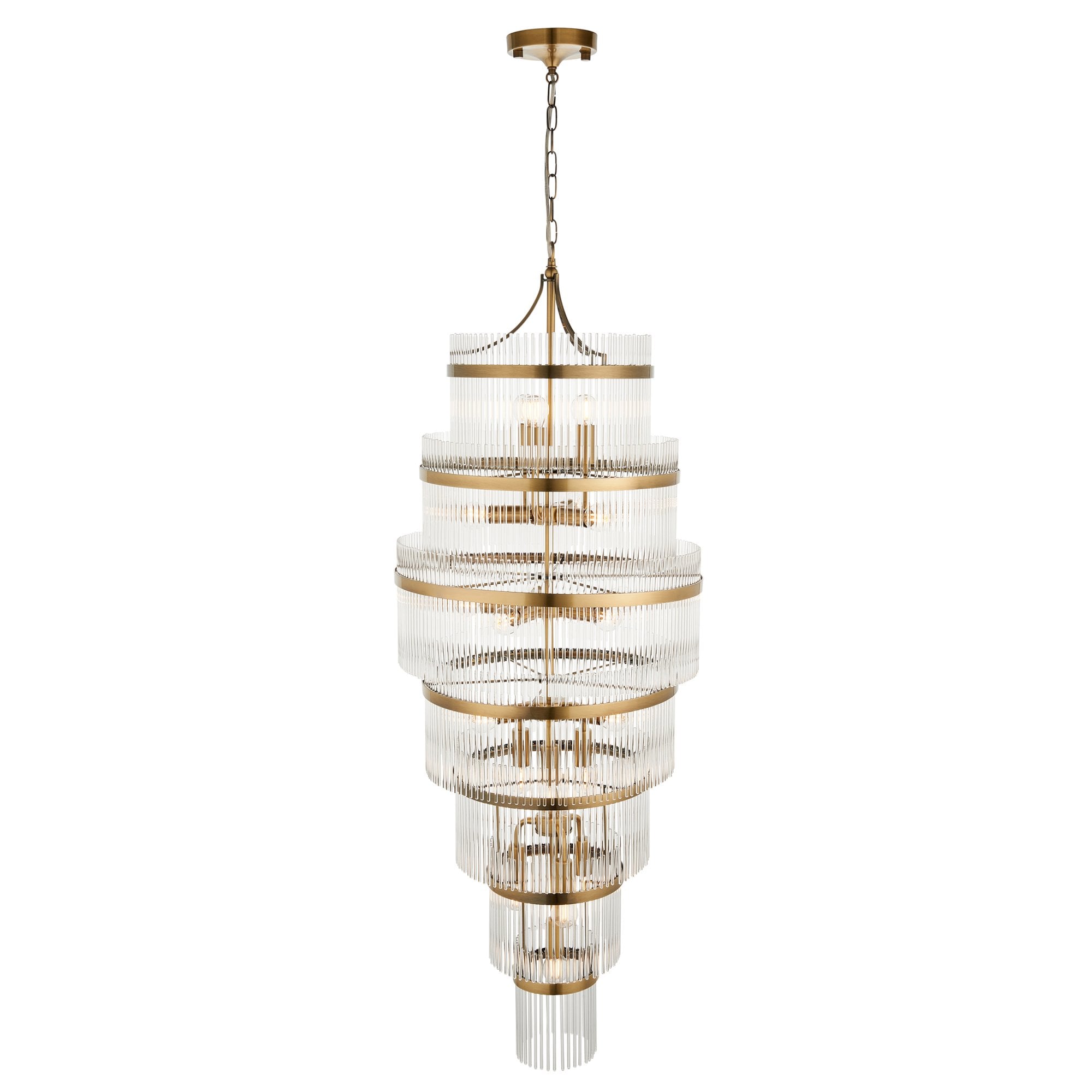 Endon Marietta Grand 21 Light Tiered Pendant - Antique Brass Plate & Clear Glass