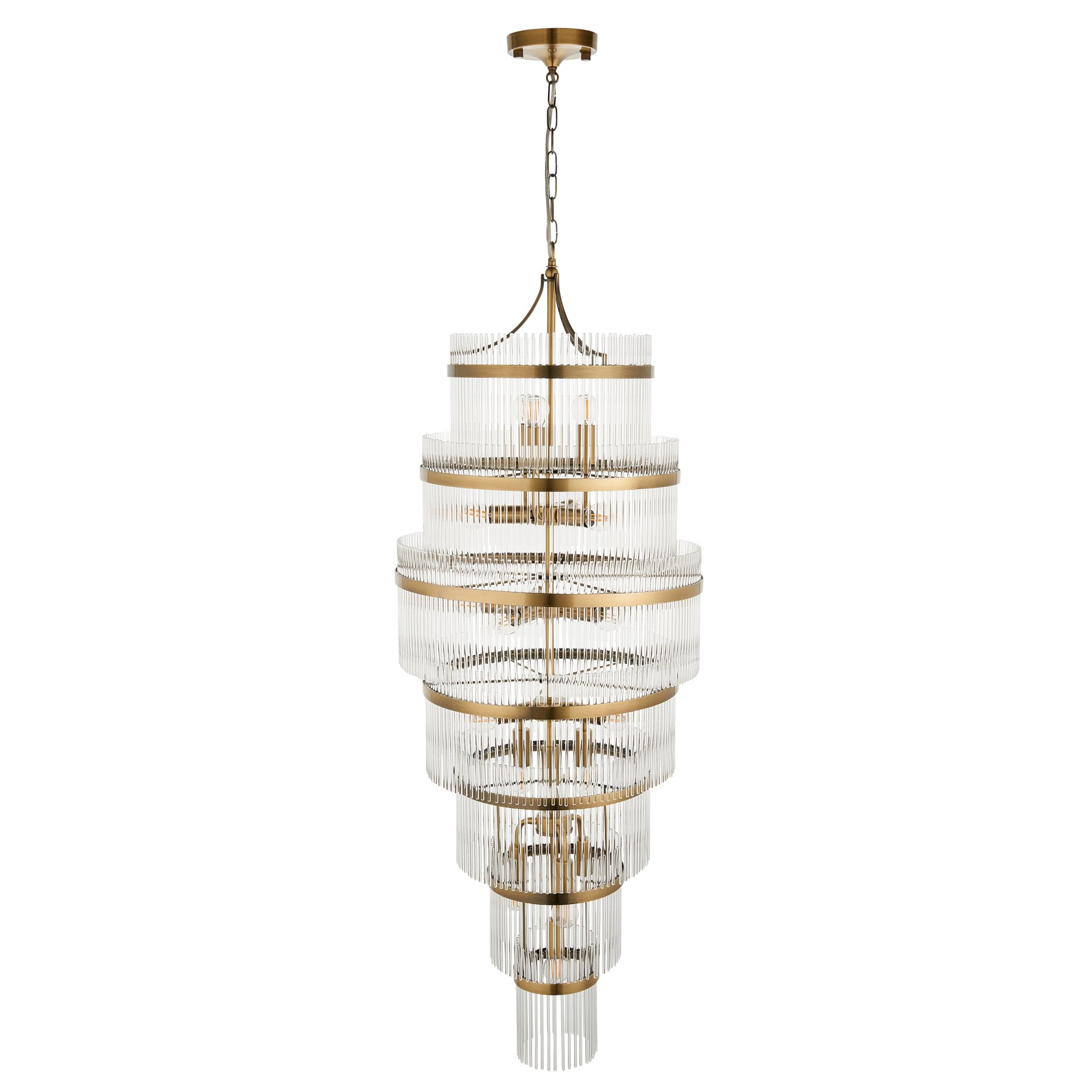 Endon Marietta Grand 21 Light Tiered Pendant - Antique Brass Plate & Clear Glass