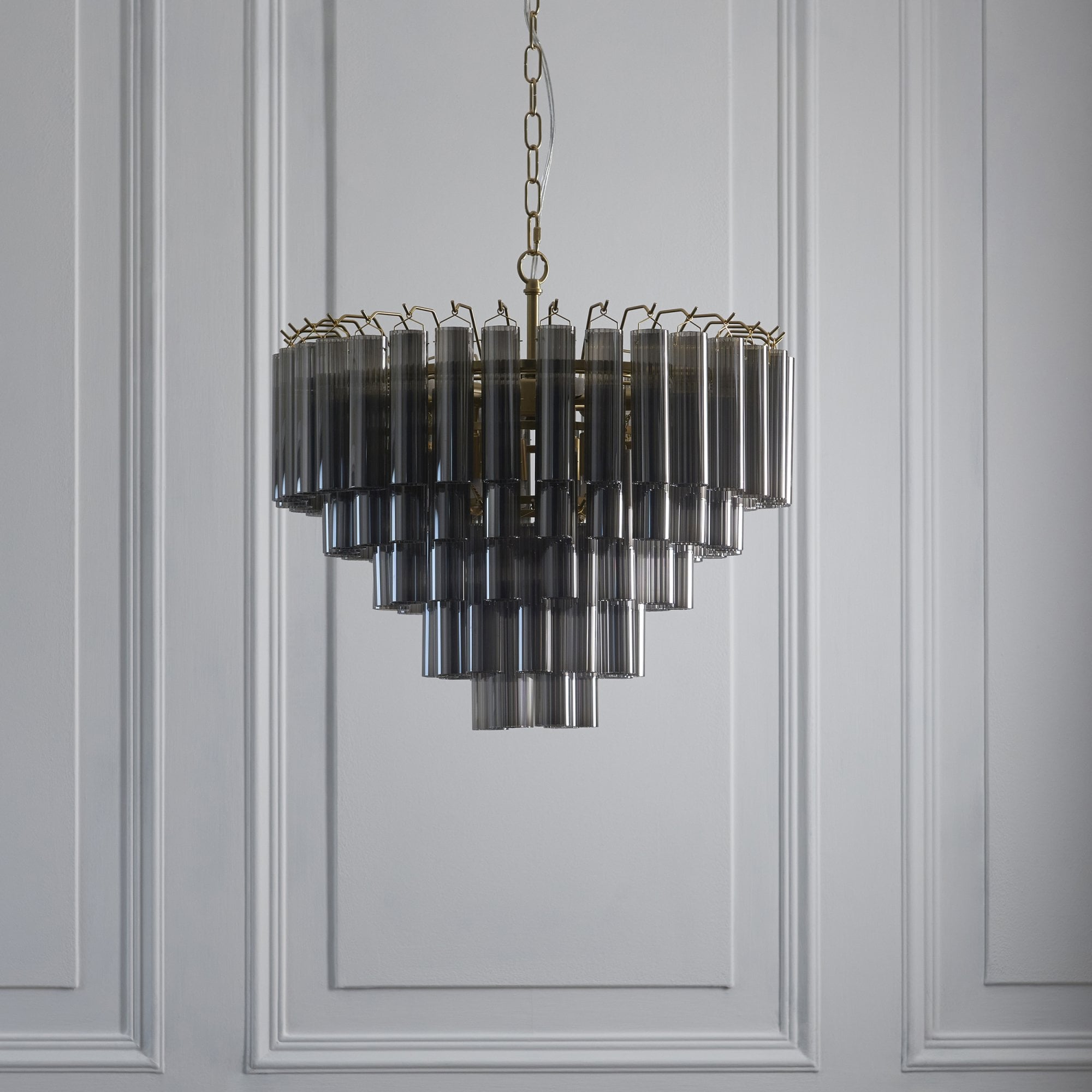 Endon Toulouse 12 Light Pendant - Satin Brass Plate & Smokey Grey Lustre Glass