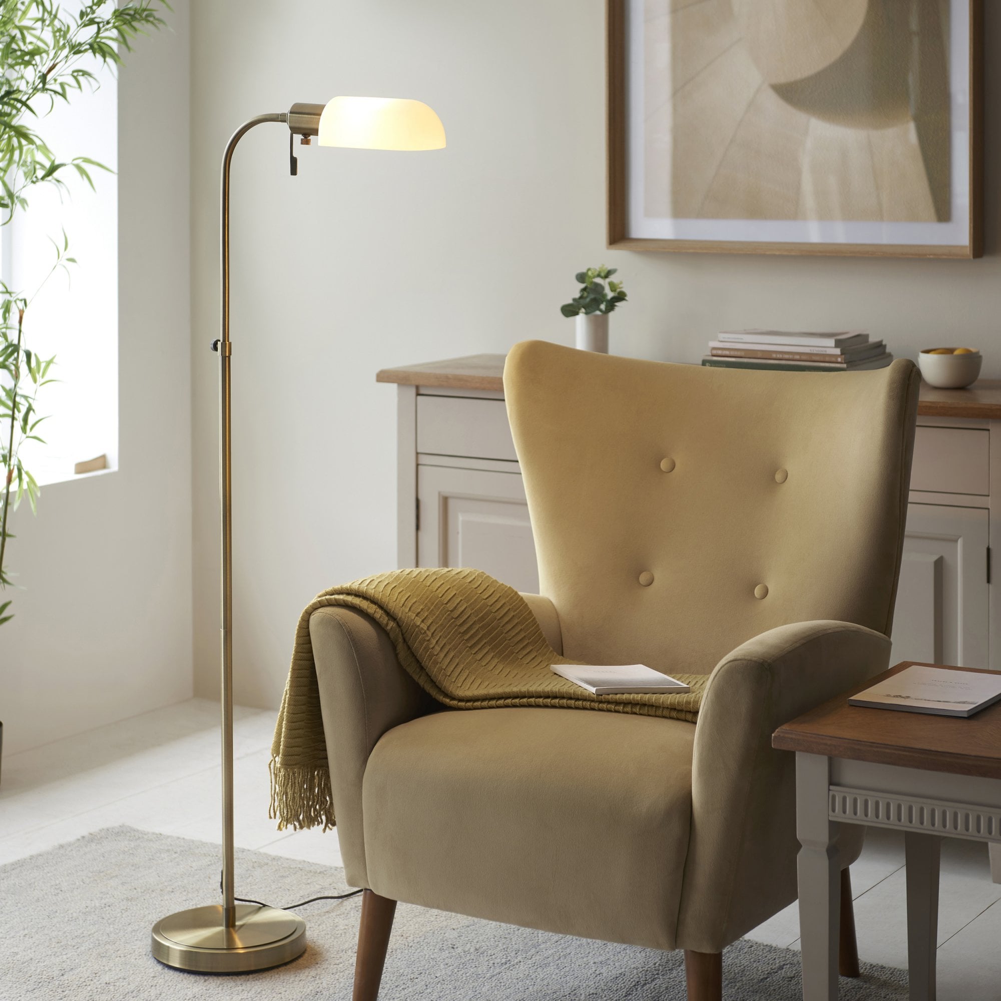 Endon Pharmacy Single Light Floor - Antique Brass Plate & Opal Glass