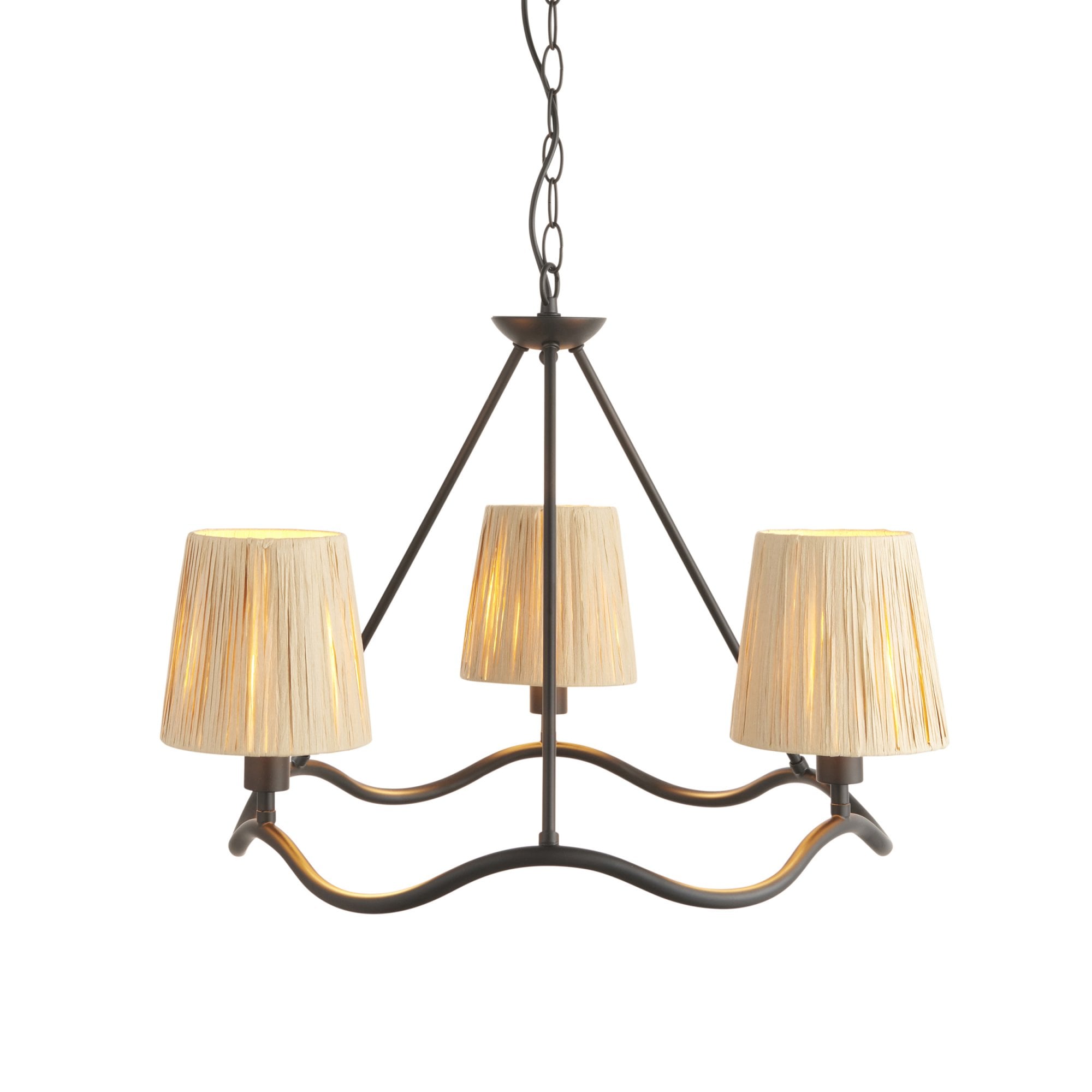 Endon Wriggle 3 Light Pendant - Matt Black & Natural Raffia