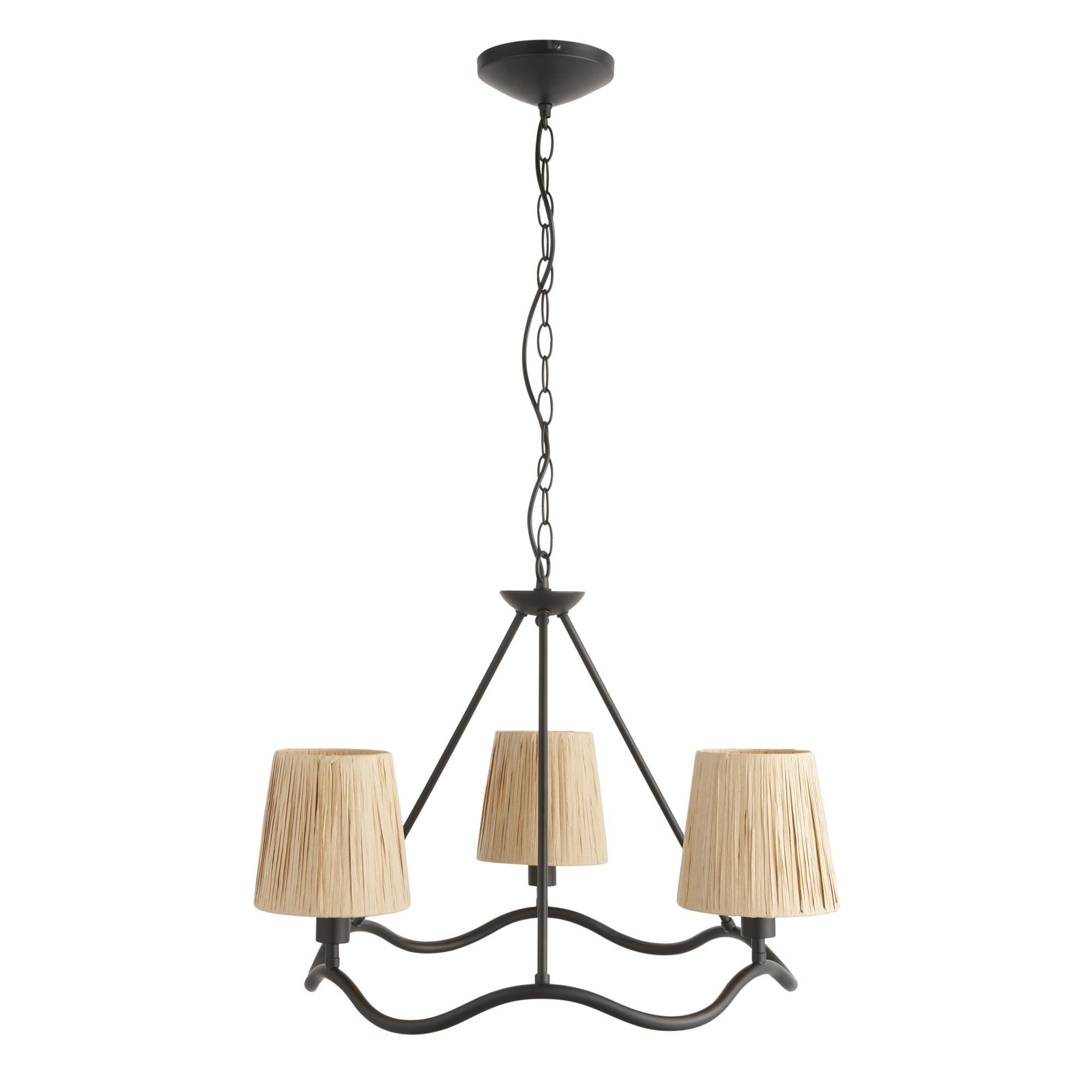 Endon Wriggle 3 Light Pendant - Matt Black & Natural Raffia
