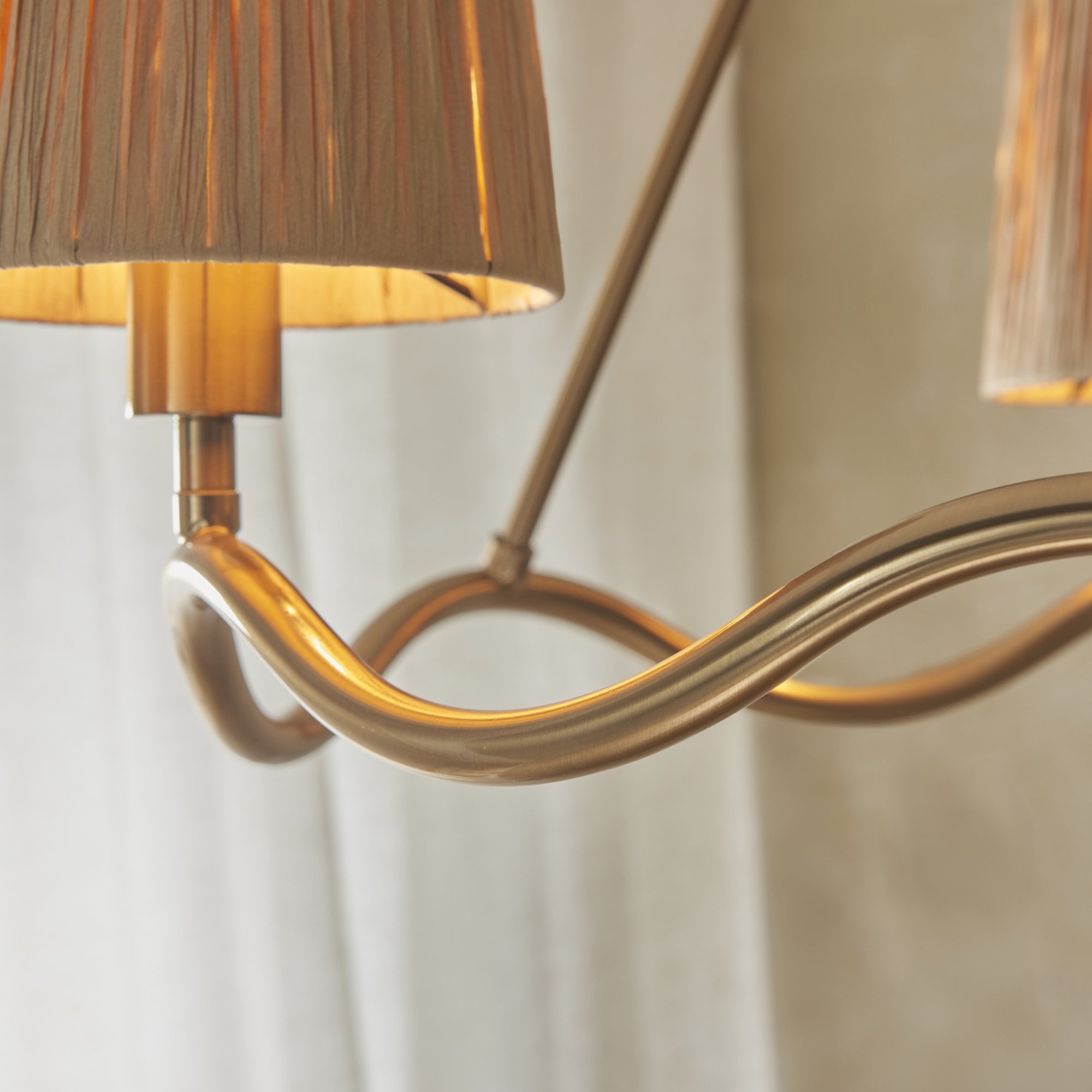 Endon Wriggle 3 Light Pendant - Brushed Aged Brass Plate & Natural Raffia