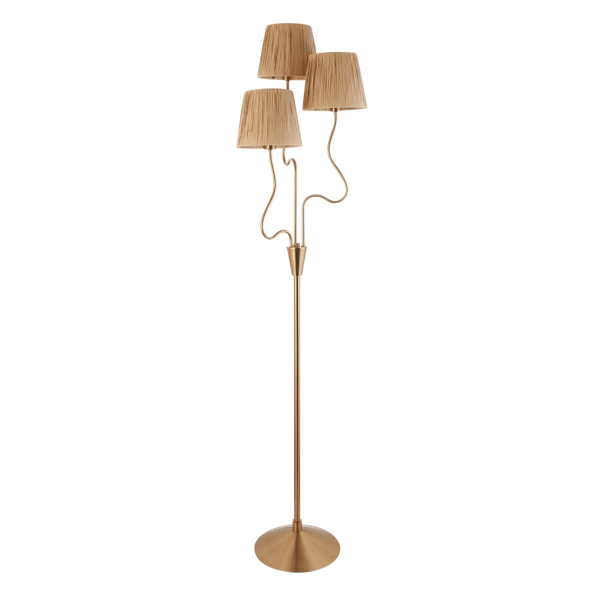 Endon Wriggle 3 Light Floor - Brushed Aged Brass Plate & Natural Raffia