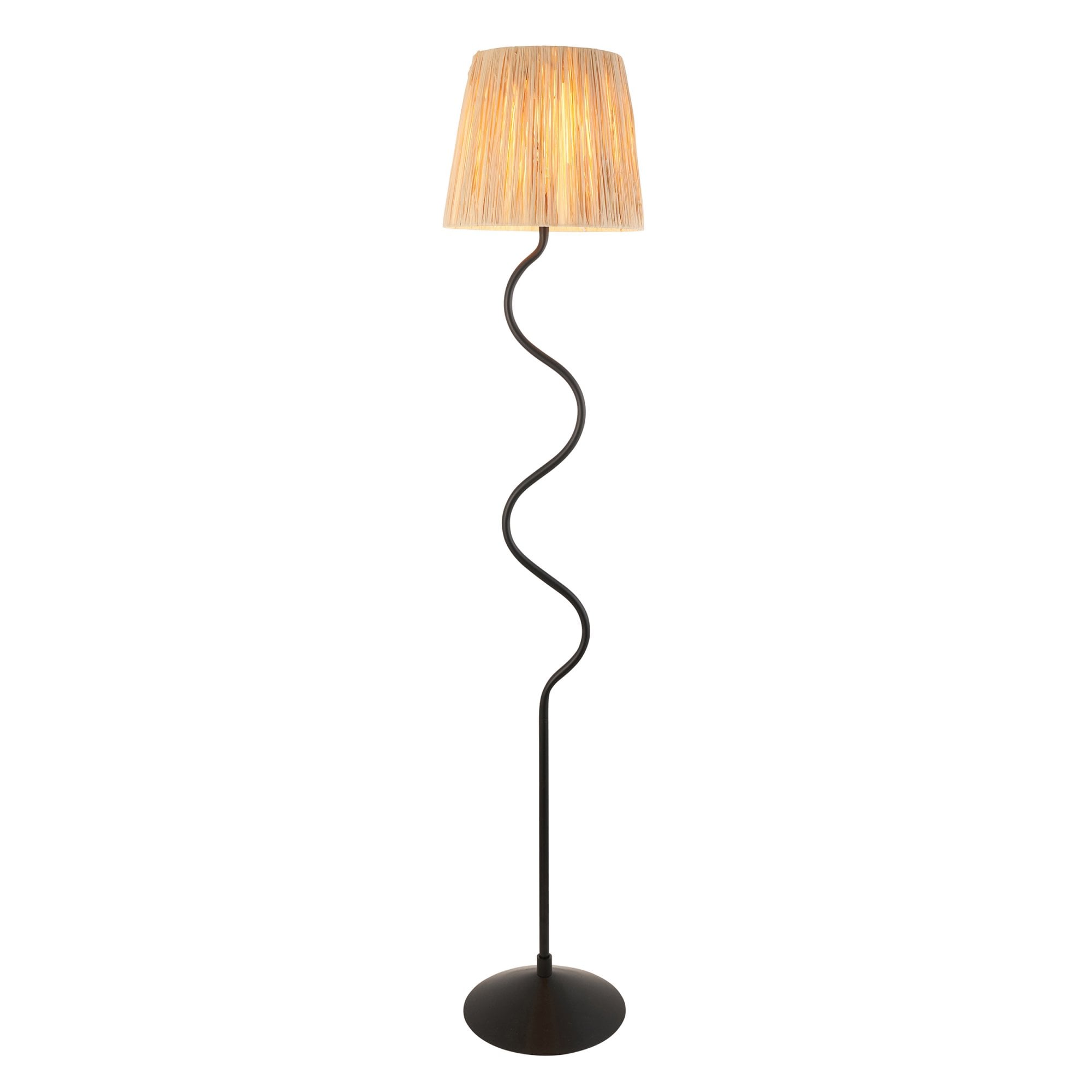 Endon Wriggle Single Light Floor - Matt Black & Natural Raffia