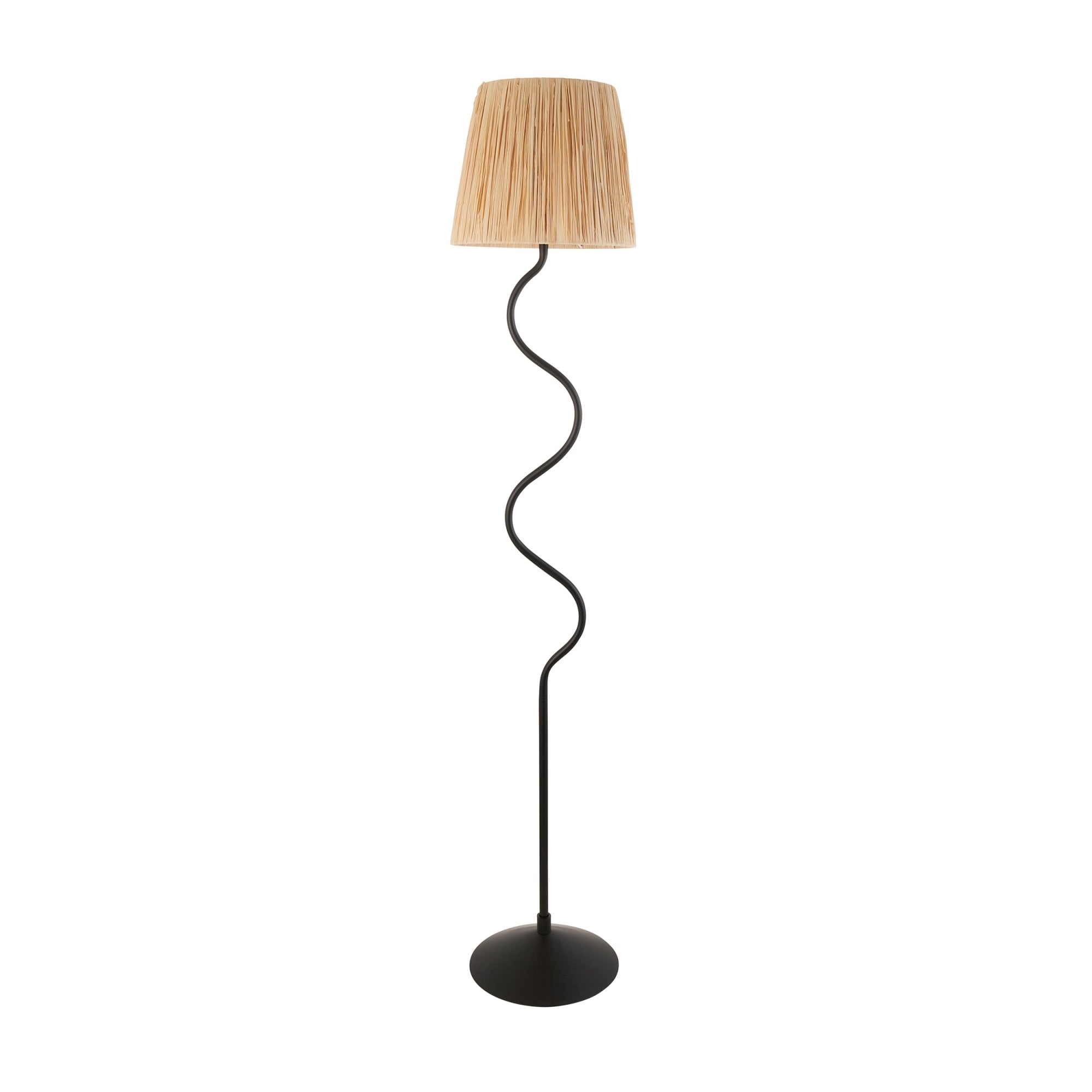 Endon Wriggle Single Light Floor - Matt Black & Natural Raffia