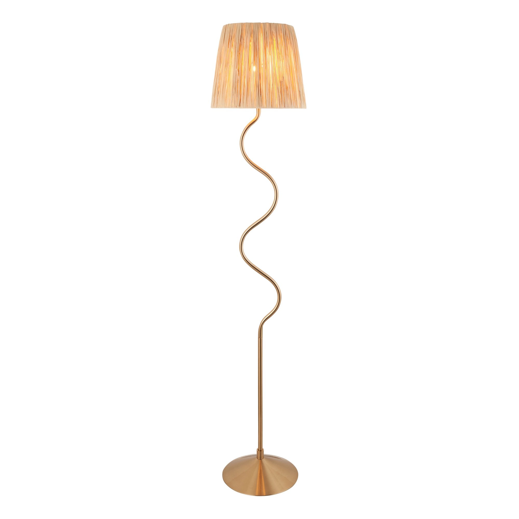 Endon Wriggle Single Light Floor - Brushed Aged Brass Plate & Natural Raffia
