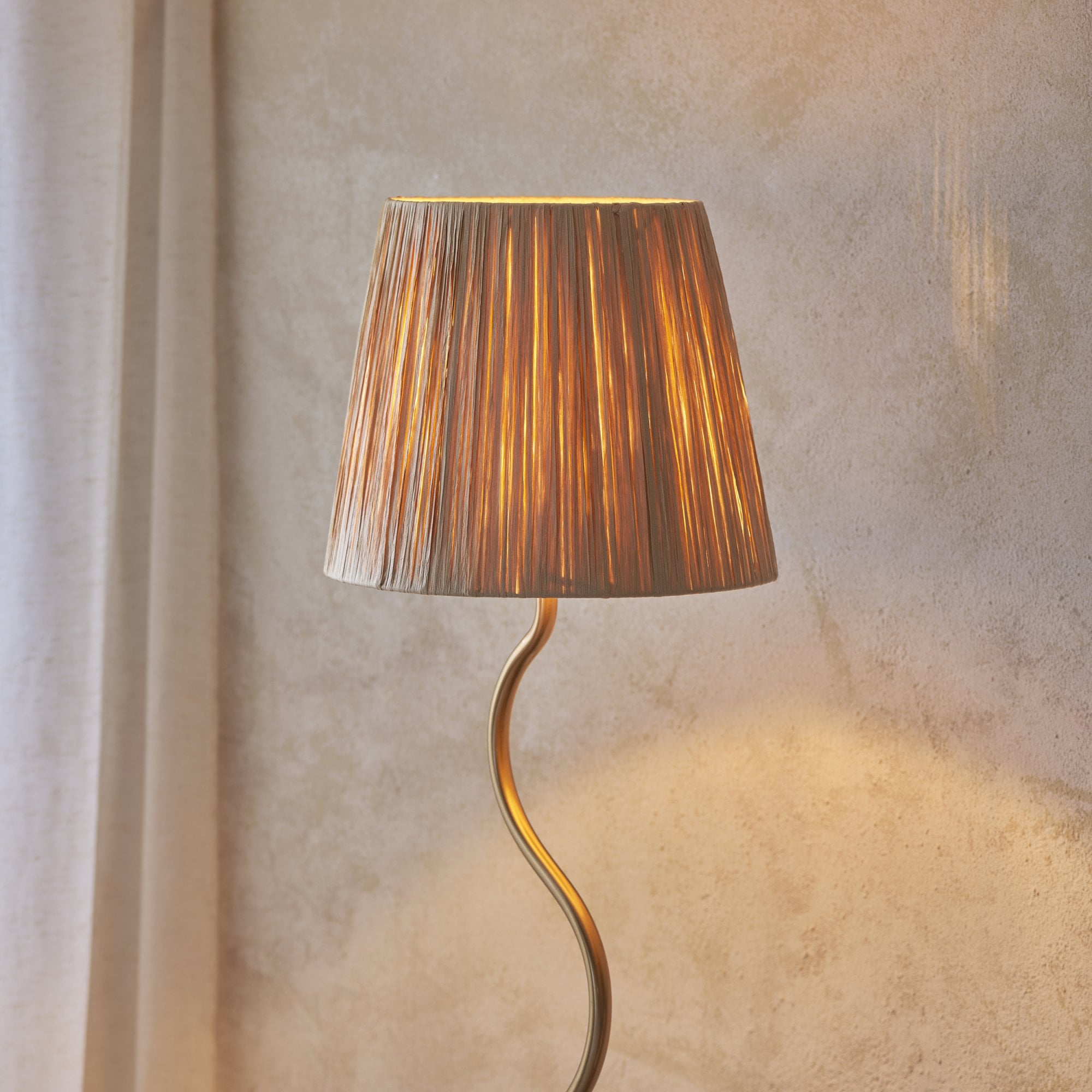 Endon Wriggle Single Light Floor - Brushed Aged Brass Plate & Natural Raffia