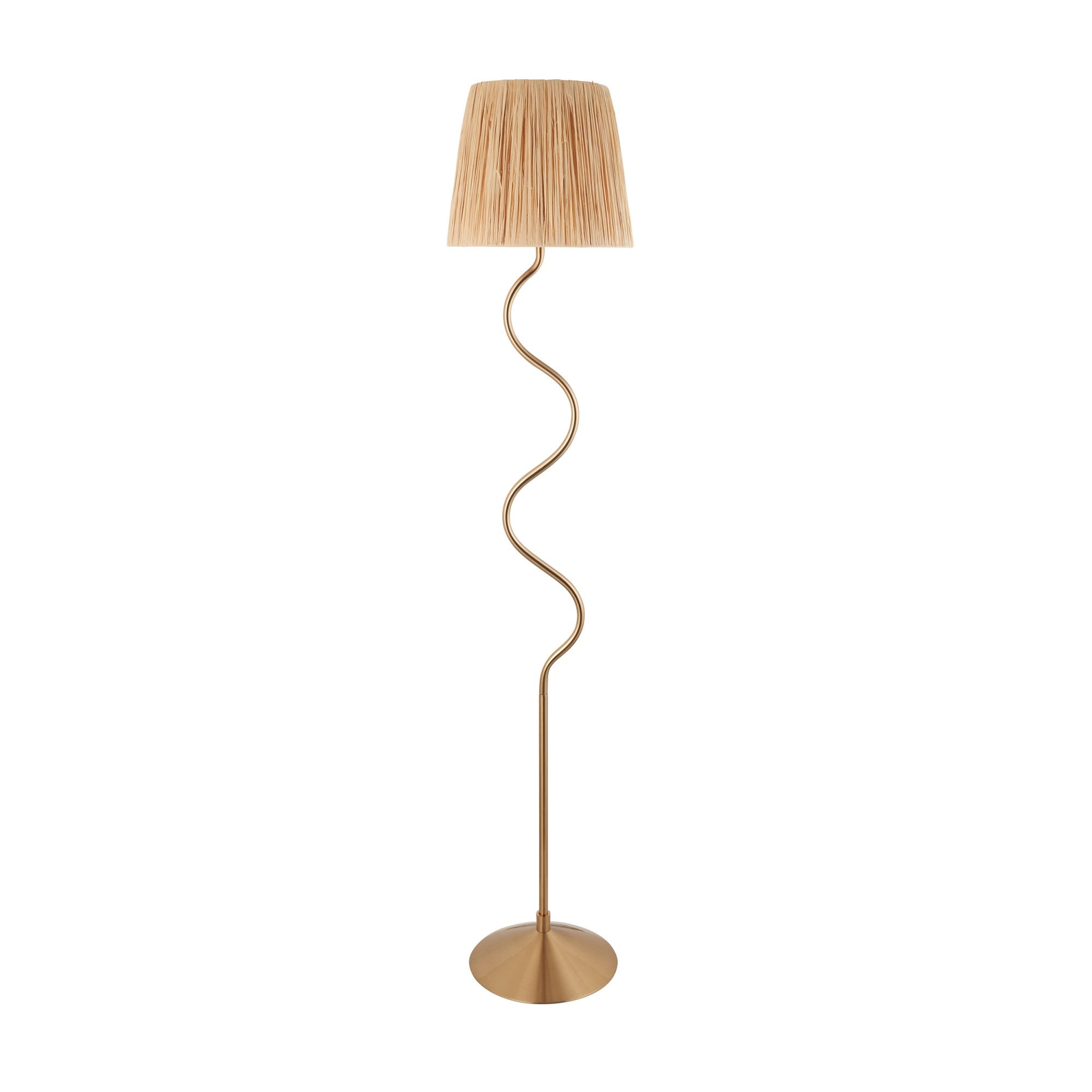 Endon Wriggle Single Light Floor - Brushed Aged Brass Plate & Natural Raffia