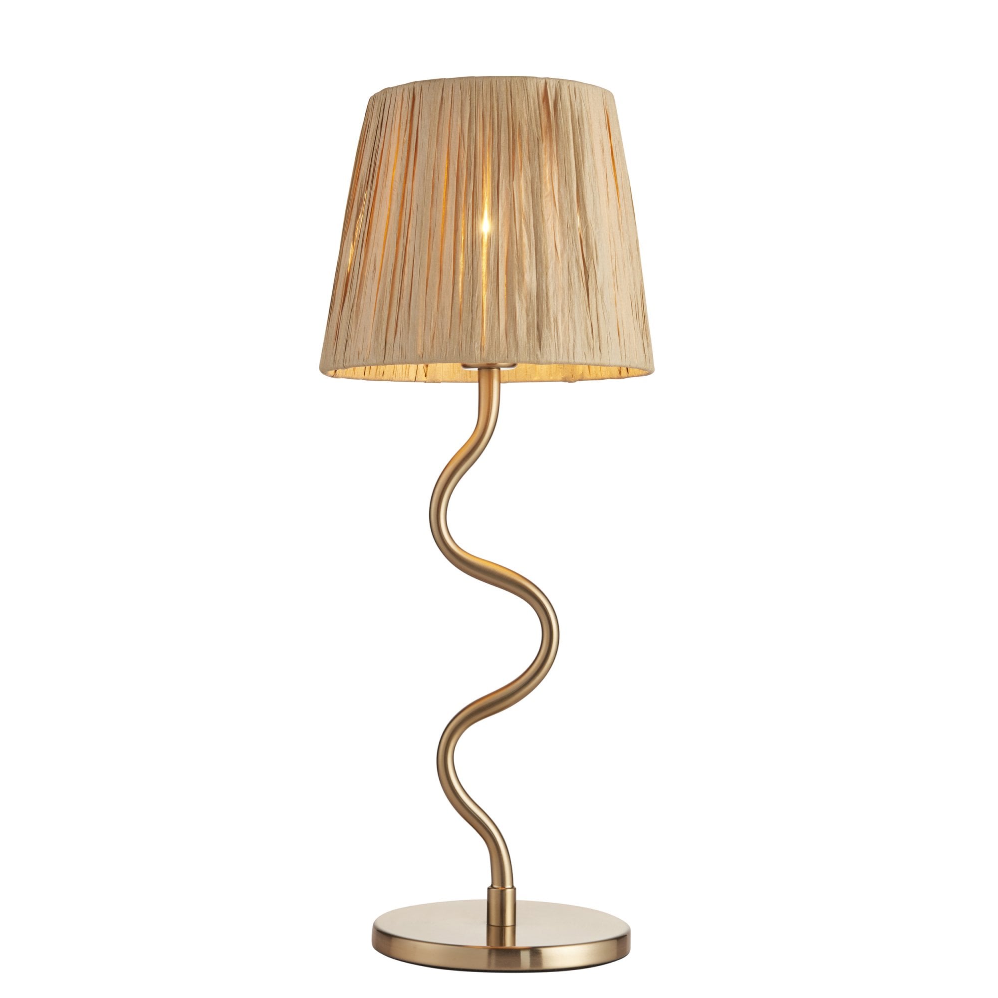 Endon Wriggle Single Light Table Lamp - Brushed Aged Brass Plate & Natural Raffia