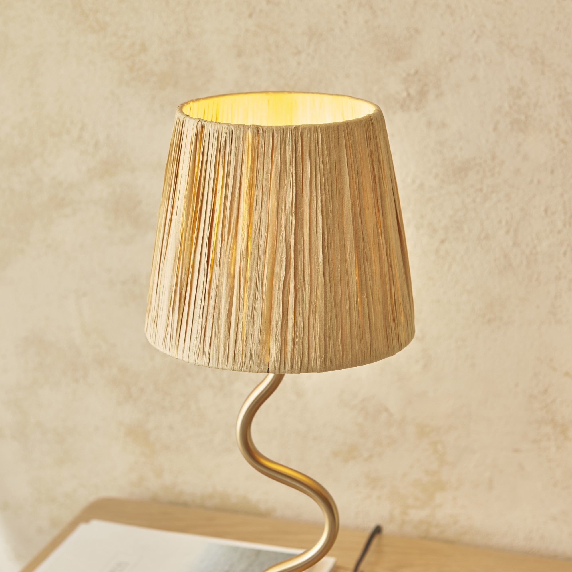 Endon Wriggle Single Light Table Lamp - Brushed Aged Brass Plate & Natural Raffia