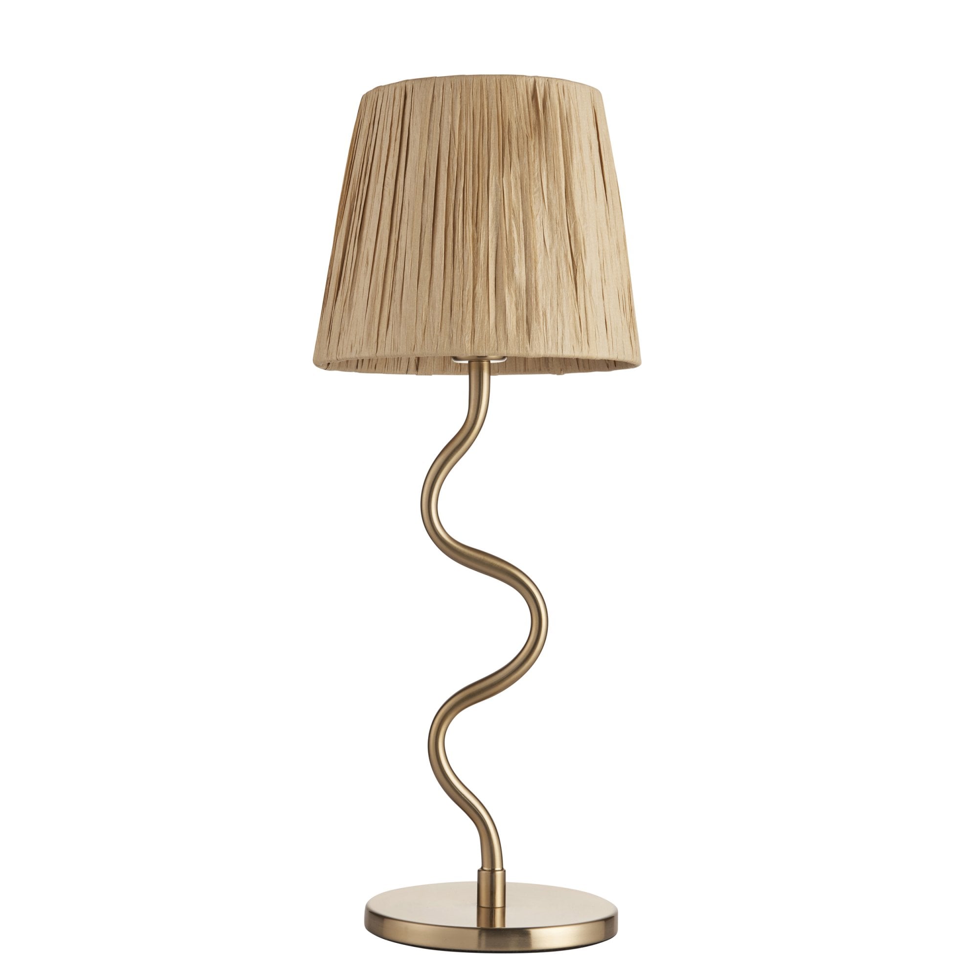Endon Wriggle Single Light Table Lamp - Brushed Aged Brass Plate & Natural Raffia