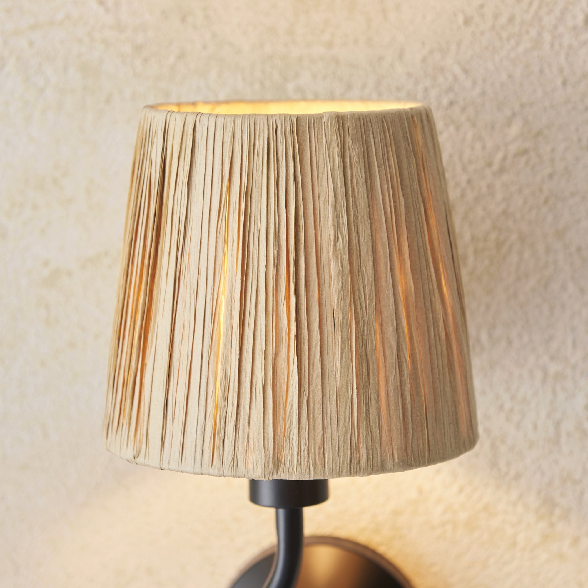 Endon Wriggle Single Light Wall - Matt Black & Natural Raffia