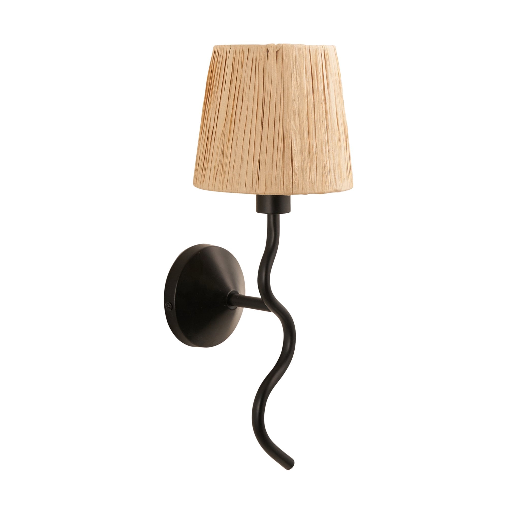Endon Wriggle Single Light Wall - Matt Black & Natural Raffia