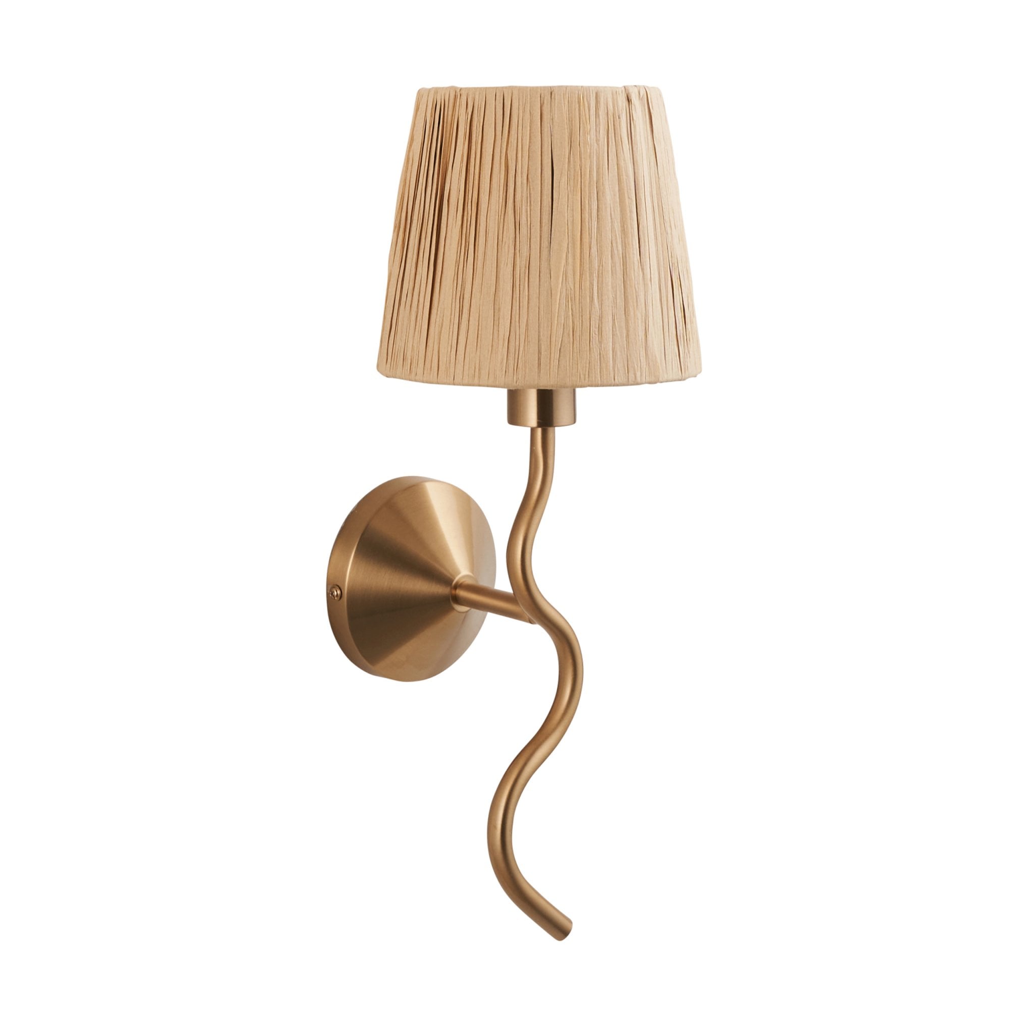 Endon Wriggle Single Light Wall - Brushed Aged Brass Plate & Natural Raffia