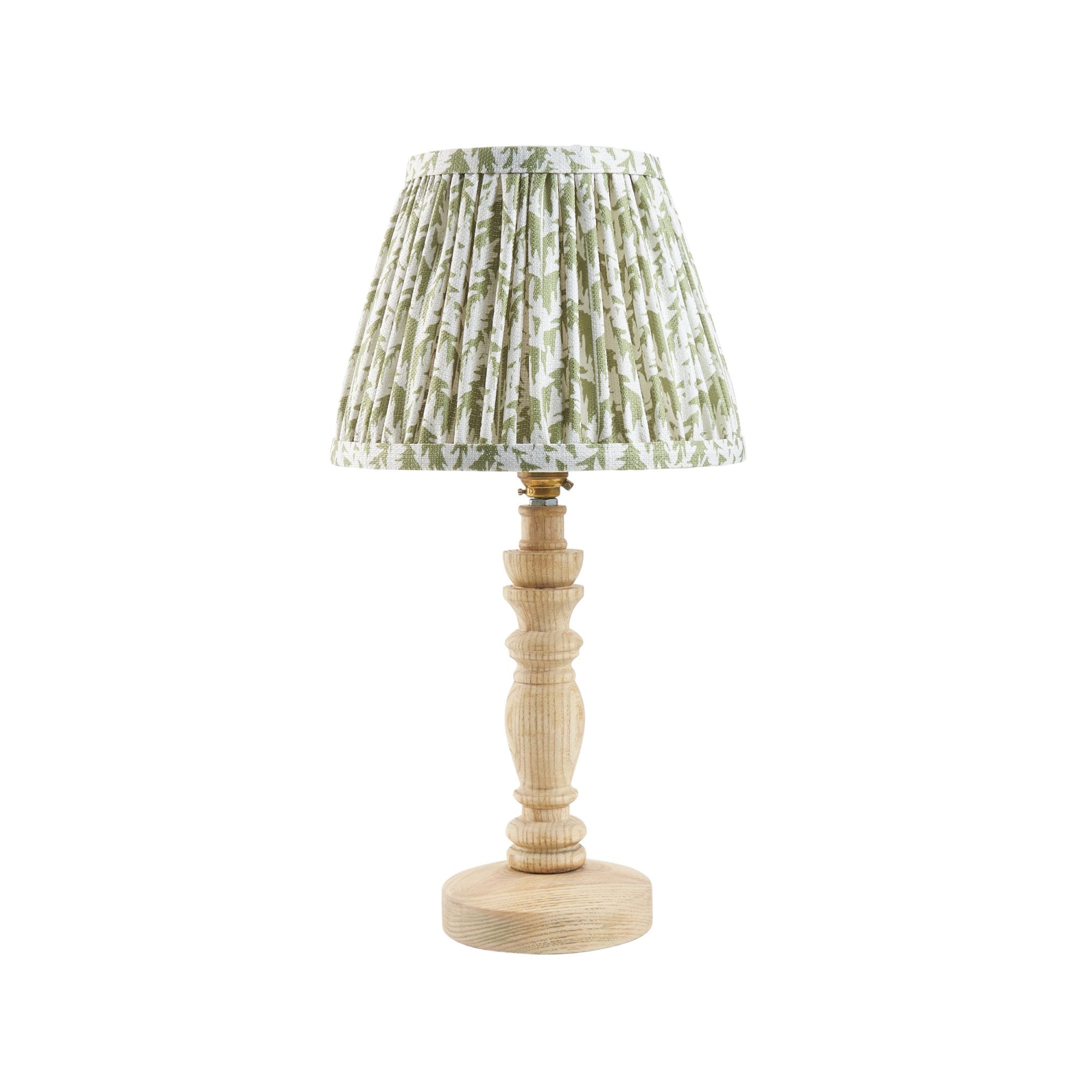 Endon Bibury Natural Ash Wood Table Lamp & Leaf 20cm Herb Garden Green Shade