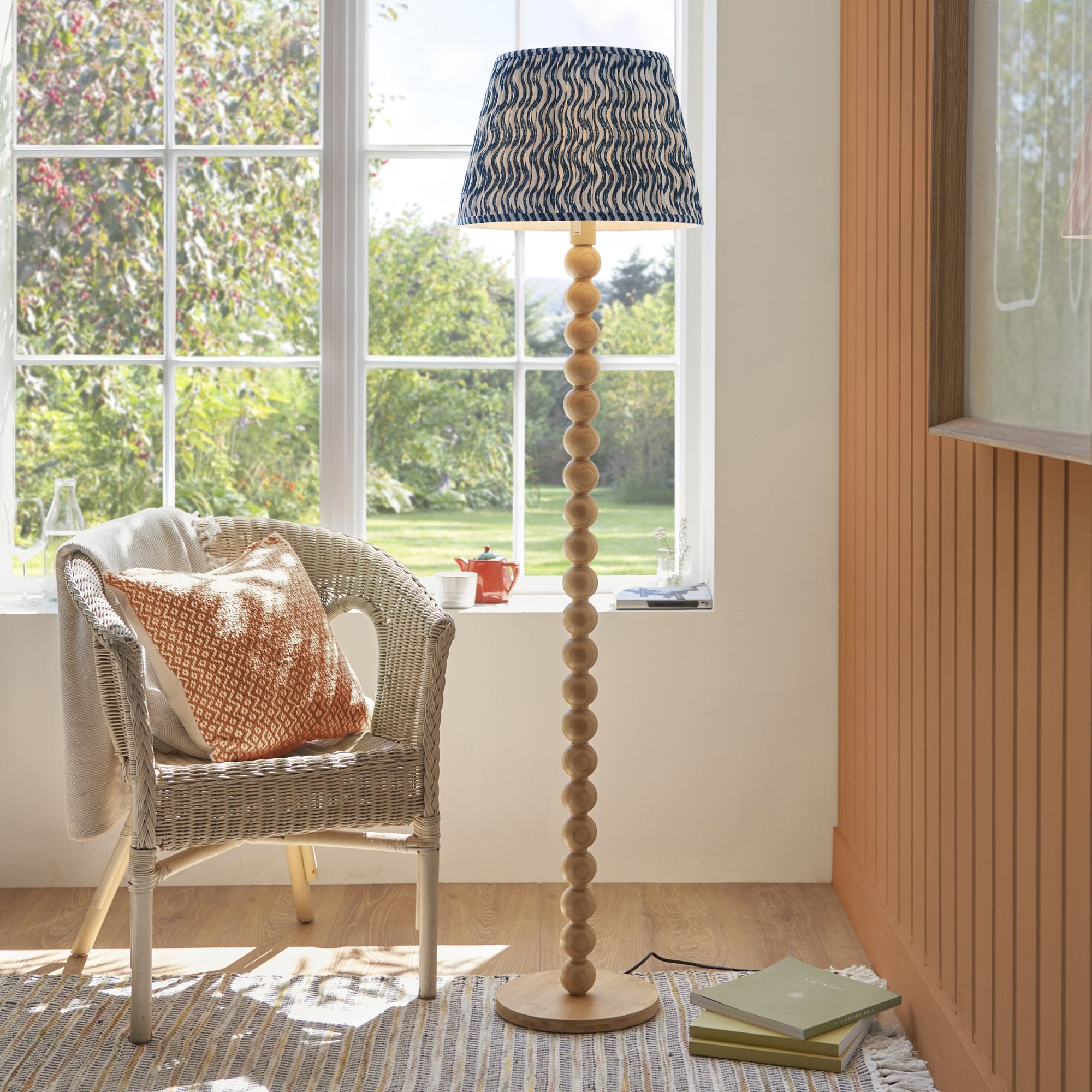 Endon Cane Floor Lamp & Ripple 40cm Marlin Blue Shade