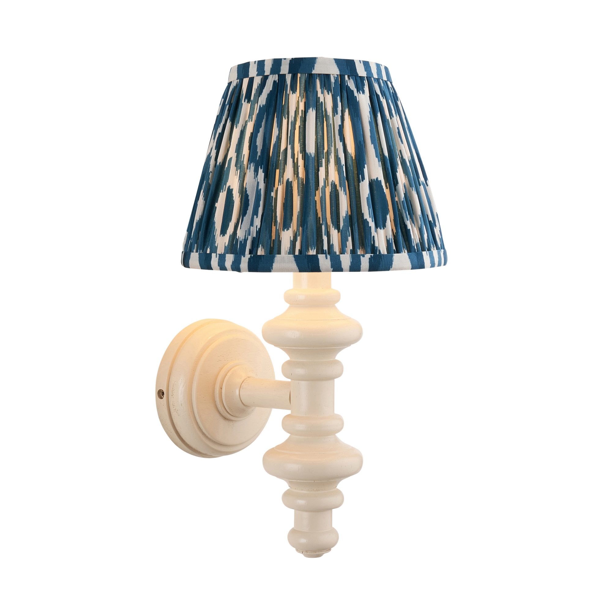 Endon Carnaby Satin Almond White Wall Light & Ikat 20cm Marlin Blue Shade
