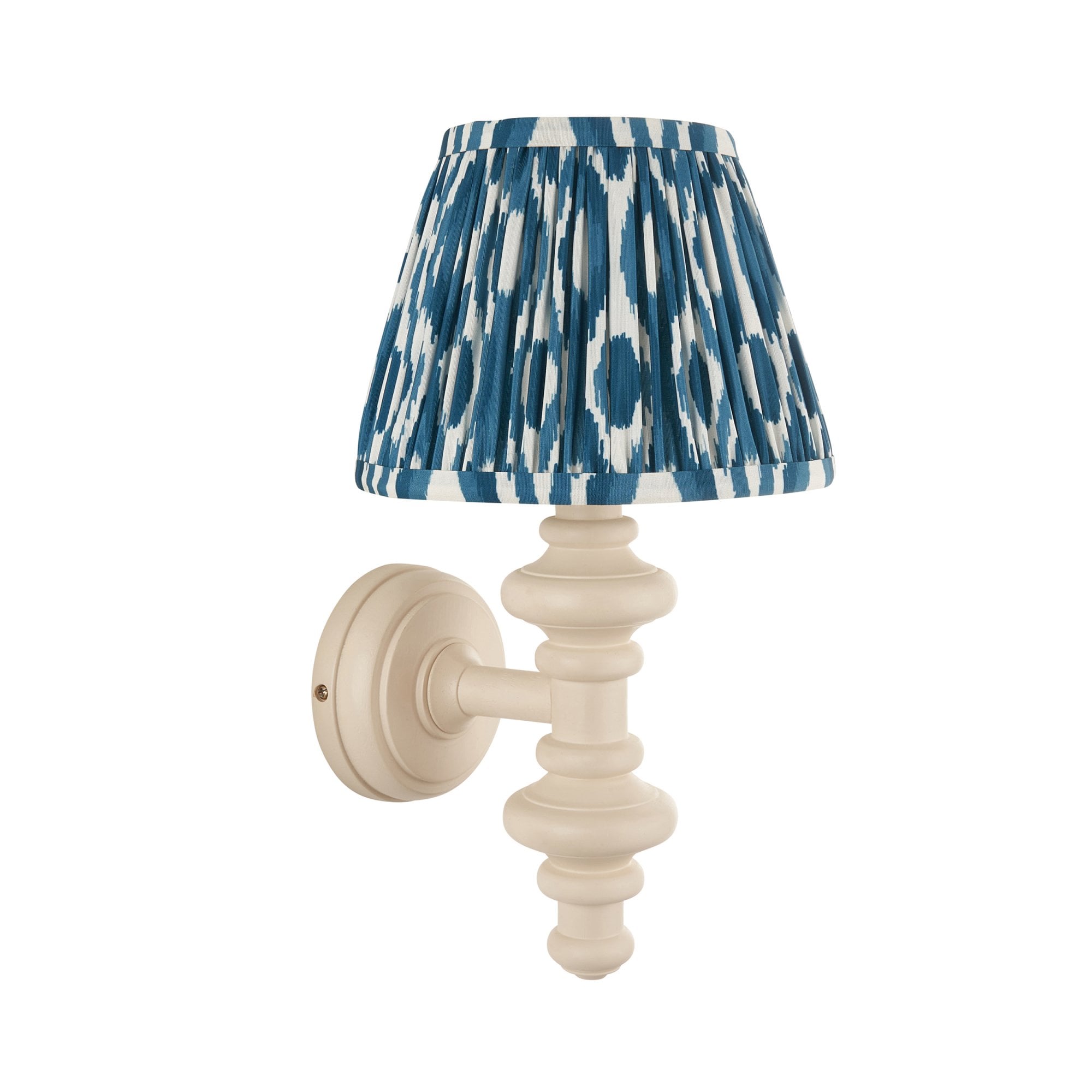 Endon Carnaby Satin Almond White Wall Light & Ikat 20cm Marlin Blue Shade