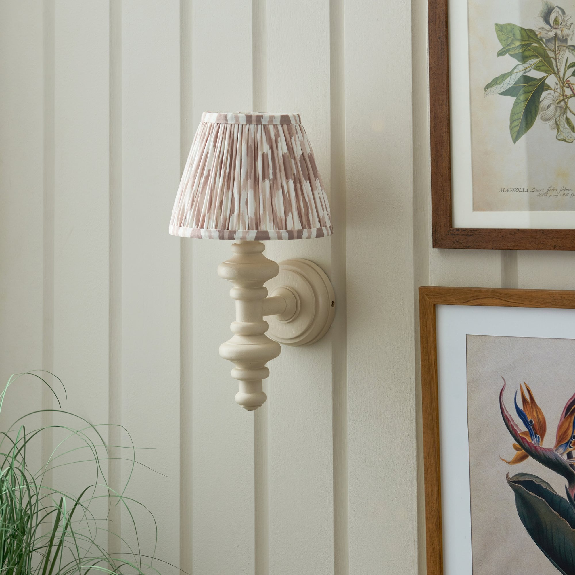 Endon Carnaby Satin Almond White Wall Light & Ikat 20cm Neutral Shade
