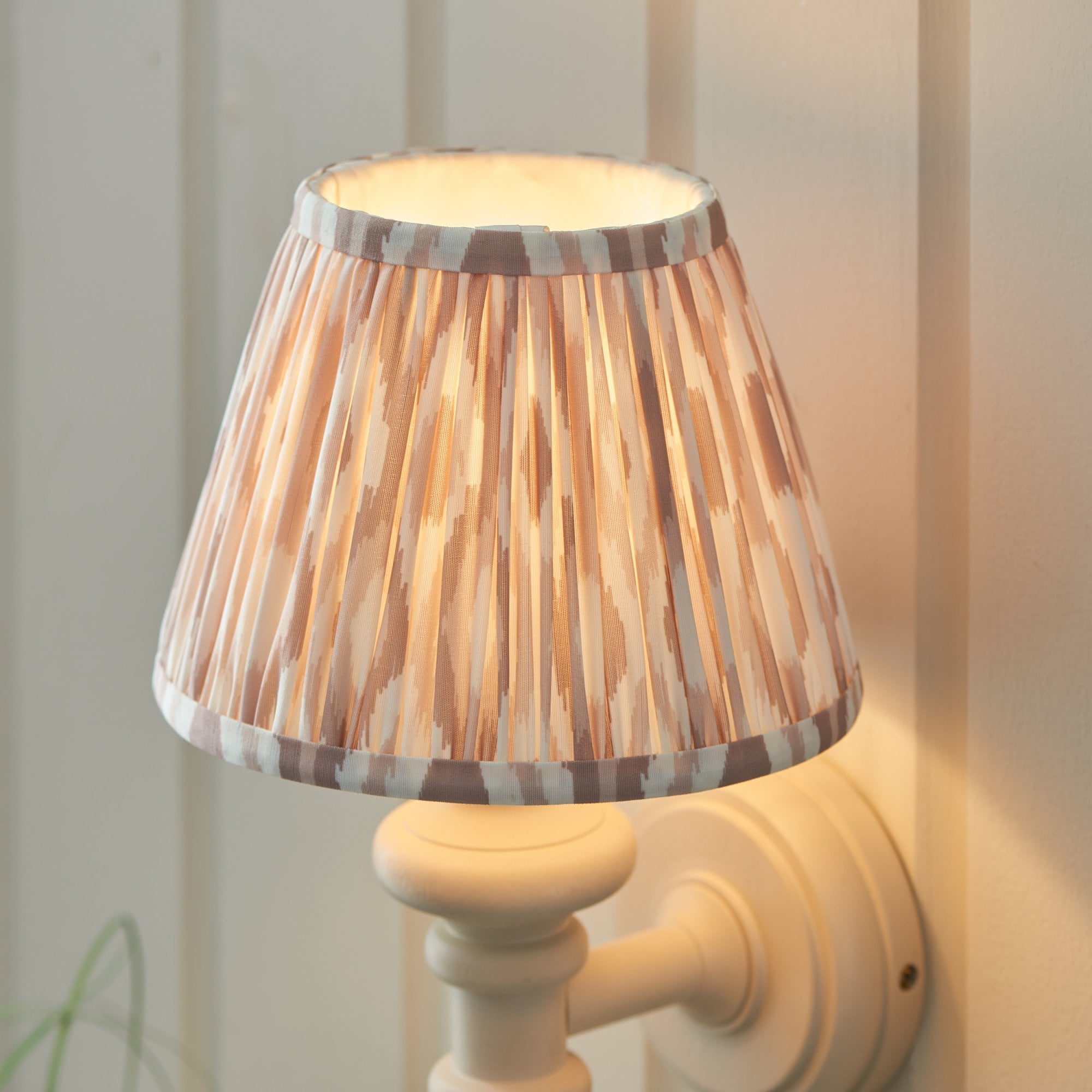 Endon Carnaby Satin Almond White Wall Light & Ikat 20cm Neutral Shade