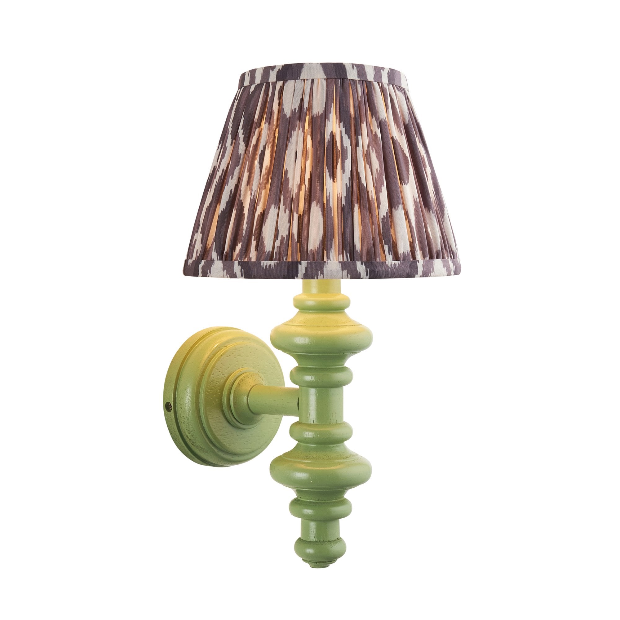 Endon Carnaby Satin Cotswold Green Wall Light & Ikat 20cm Pearl Grey Shade