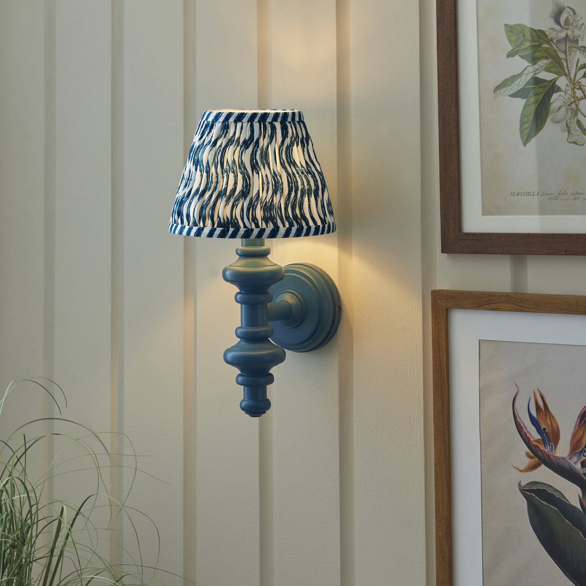 Endon Carnaby Satin Marlin Blue Wall Light & Ripple 20cm Marlin Blue Shade