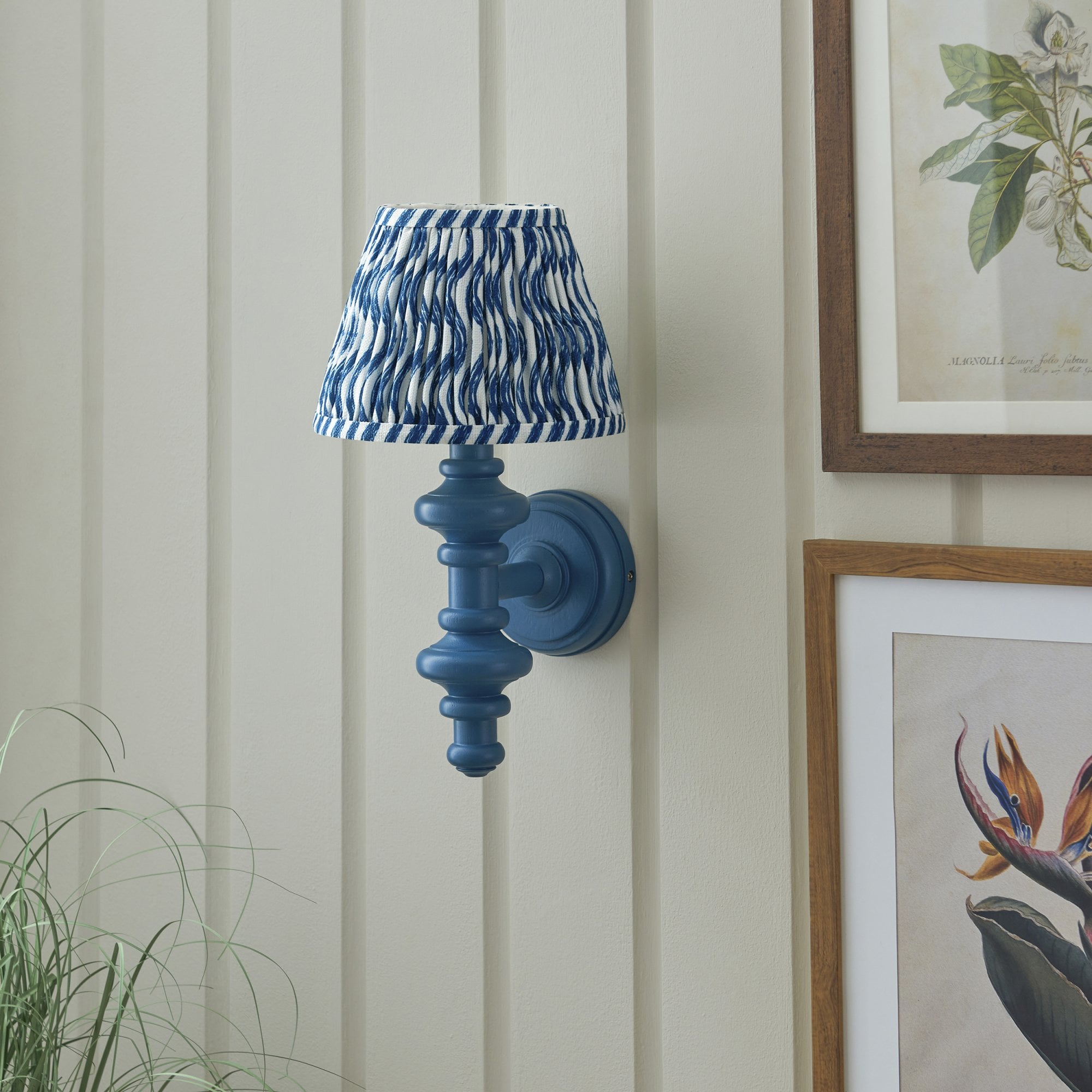 Endon Carnaby Satin Marlin Blue Wall Light & Ripple 20cm Marlin Blue Shade