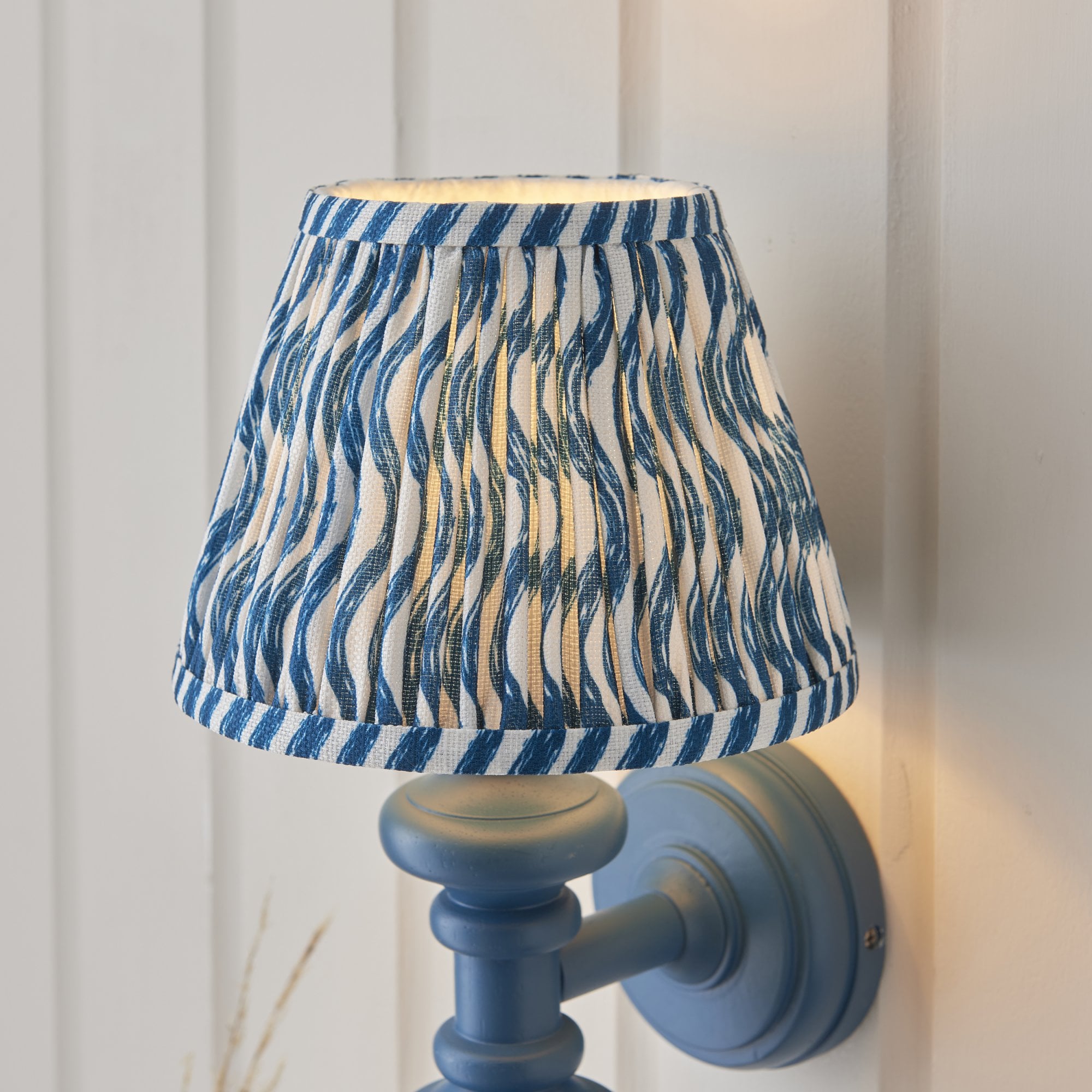 Endon Carnaby Satin Marlin Blue Wall Light & Ripple 20cm Marlin Blue Shade