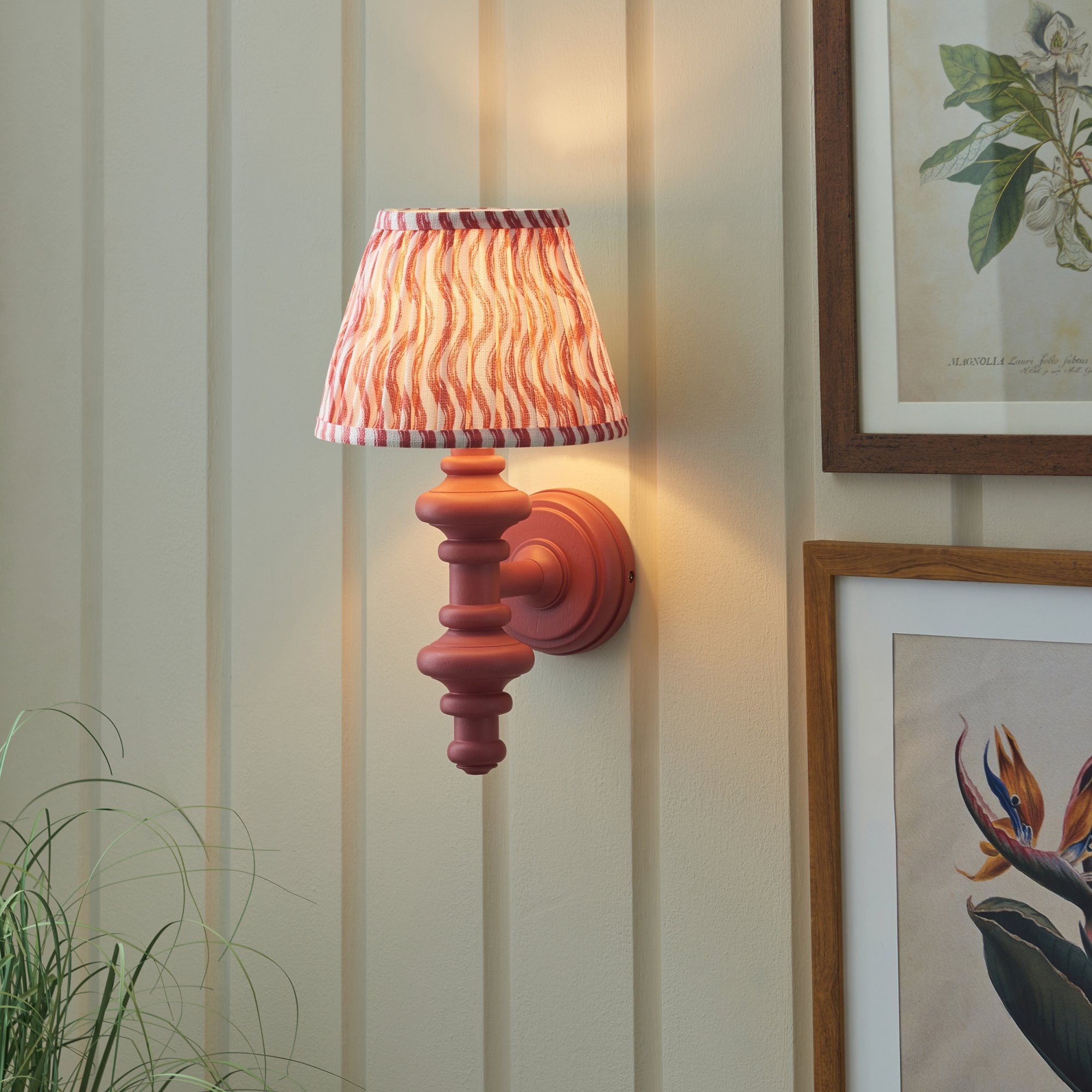 Endon Carnaby Satin Pink Clay Wall Light & Ripple 20cm Coral Pink Shade